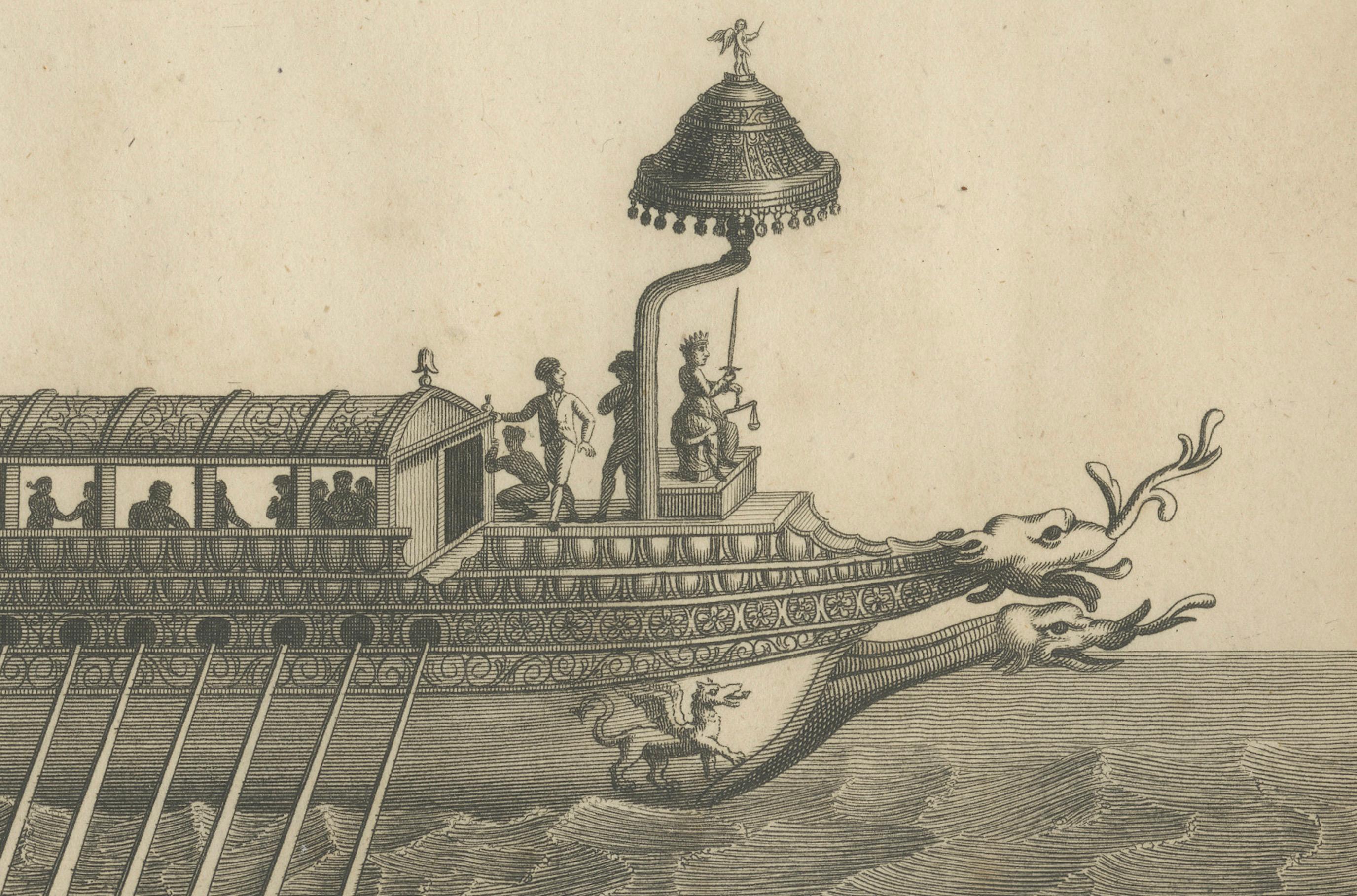 Le Bucentaure - Gravure ancienne de la péniche d'État vénitienne, C.I.C. Bon état - En vente à Langweer, NL
