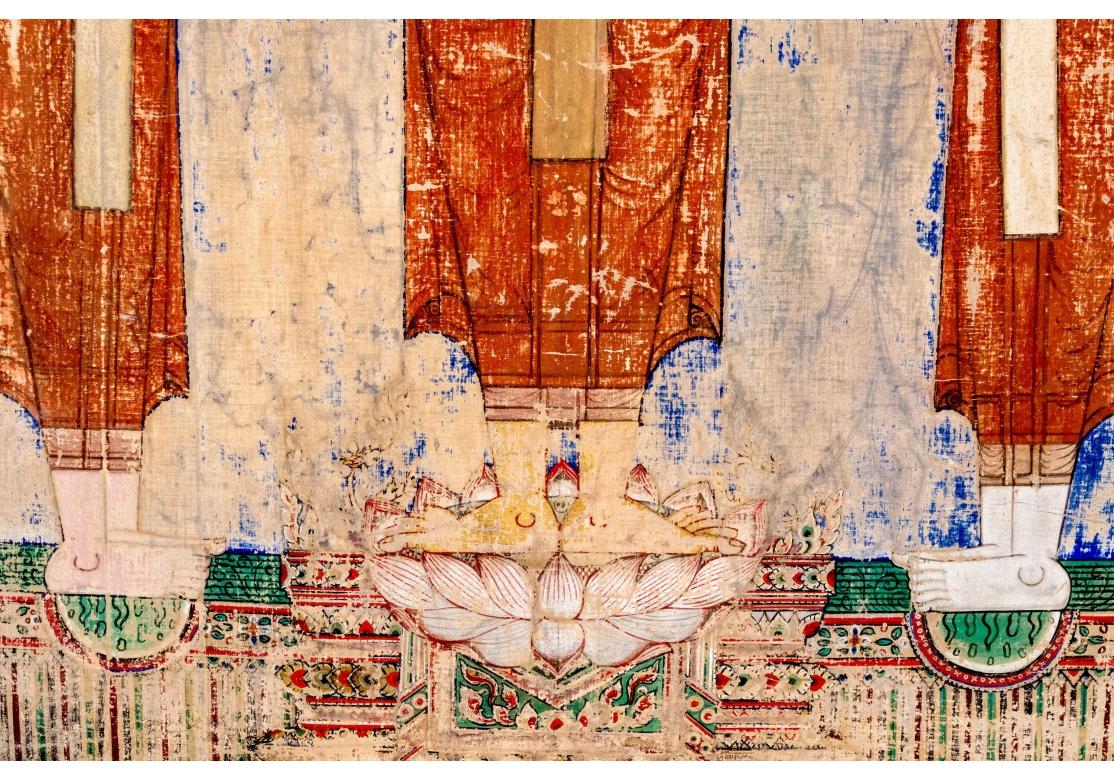 The Buddha And His Two Disciples Moggallana And Sariputta Watercolor On Fabric For Sale 2