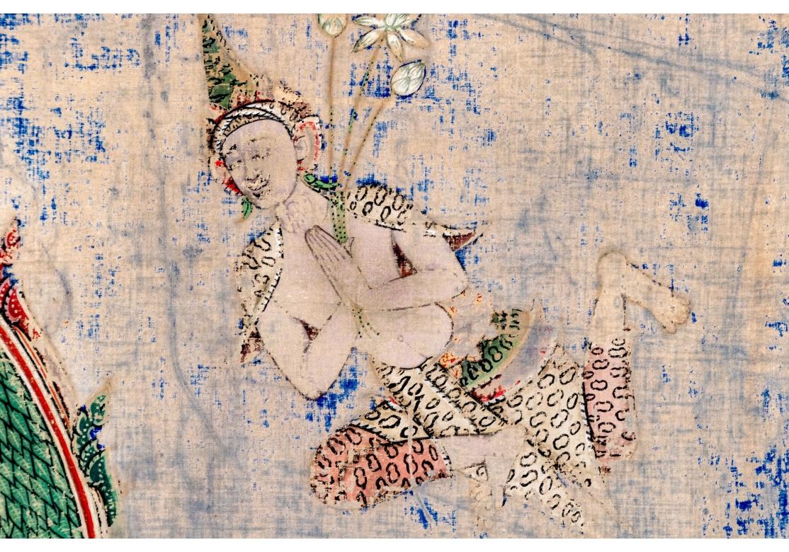 The Buddha And His Two Disciples Moggallana And Sariputta Watercolor On Fabric For Sale 5
