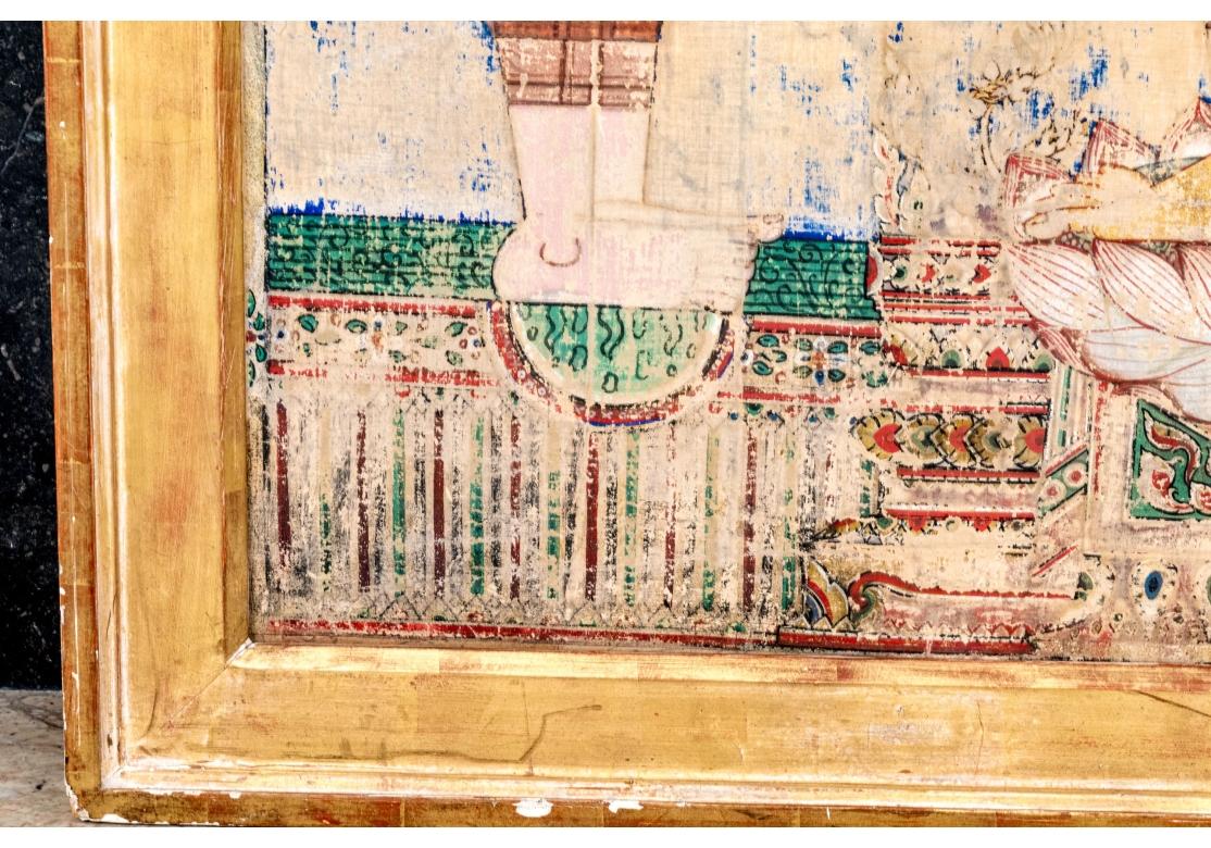 Agra The Buddha And His Two Disciples Moggallana And Sariputta Watercolor On Fabric For Sale