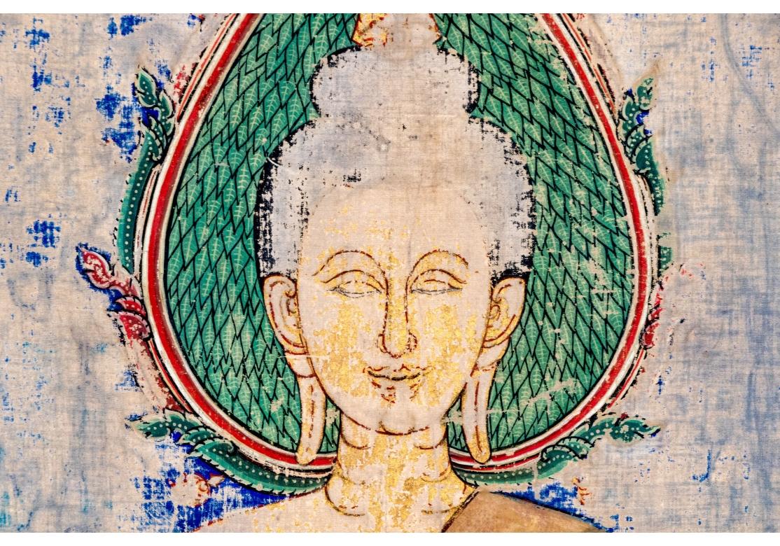 Brass The Buddha And His Two Disciples Moggallana And Sariputta Watercolor On Fabric For Sale