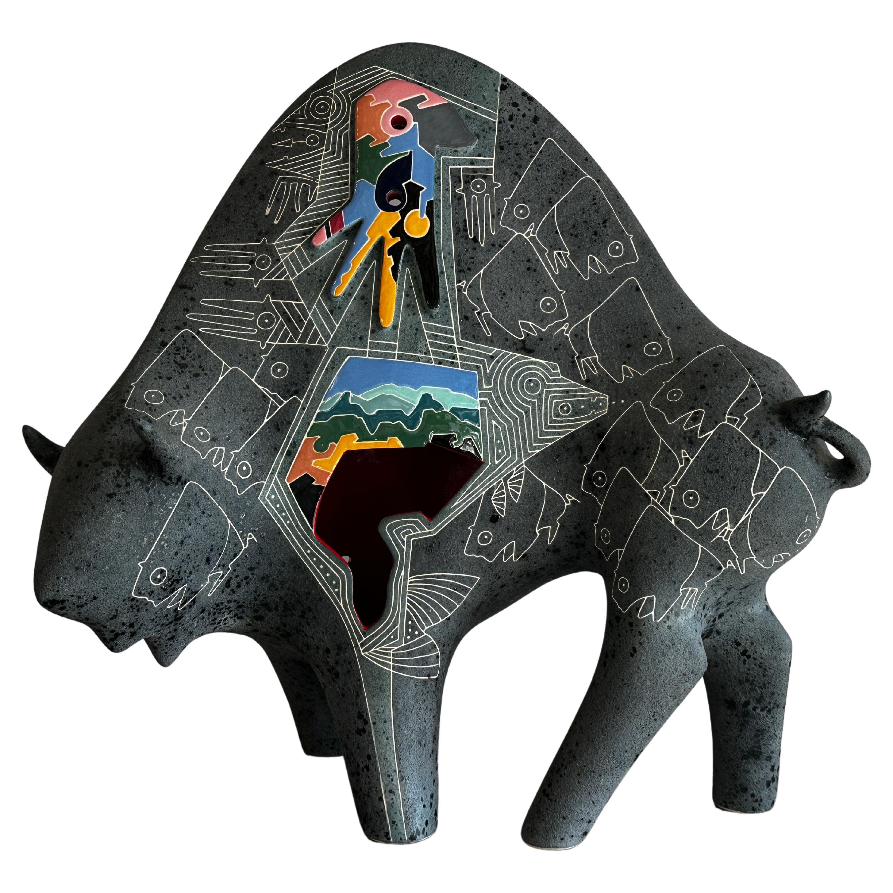 "the Buffalo" Modern Geometric Ceramic Sculpture by Gene and Rebecca Tobey