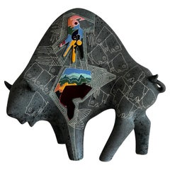 Vintage "the Buffalo" Modern Geometric Ceramic Sculpture by Gene and Rebecca Tobey