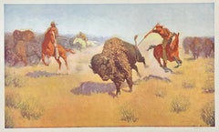 "I corridori del bufalo" di Frederic Remington, mezzotono a rilievo a colori, CIRCA 1906