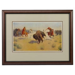 Antique "The Buffalo Runners" Frederic Remington Chromolithograph, Circa 1910
