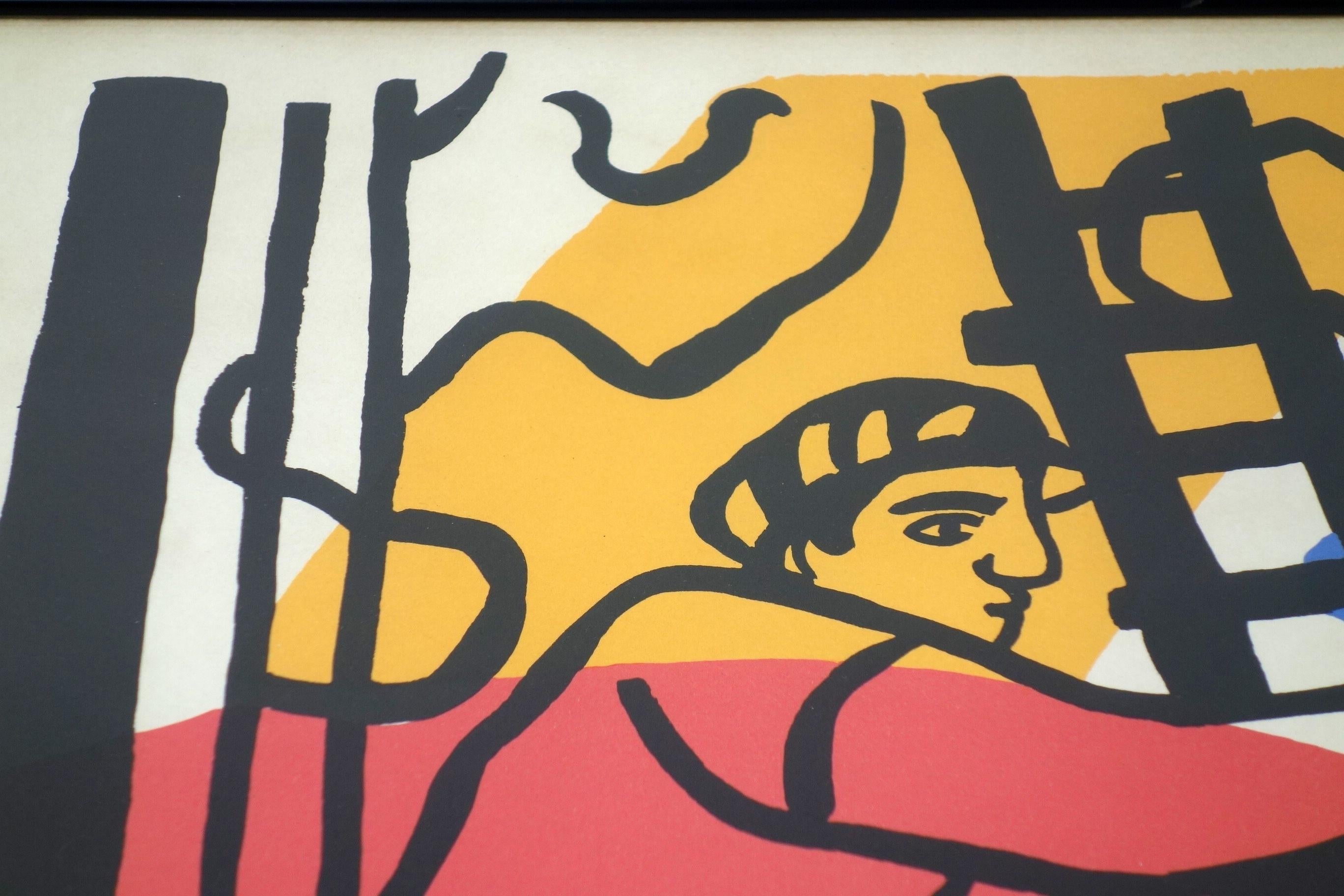 „The Builders“ Fernand Leger Litographenbogen, Französisch, 1950 im Angebot 1
