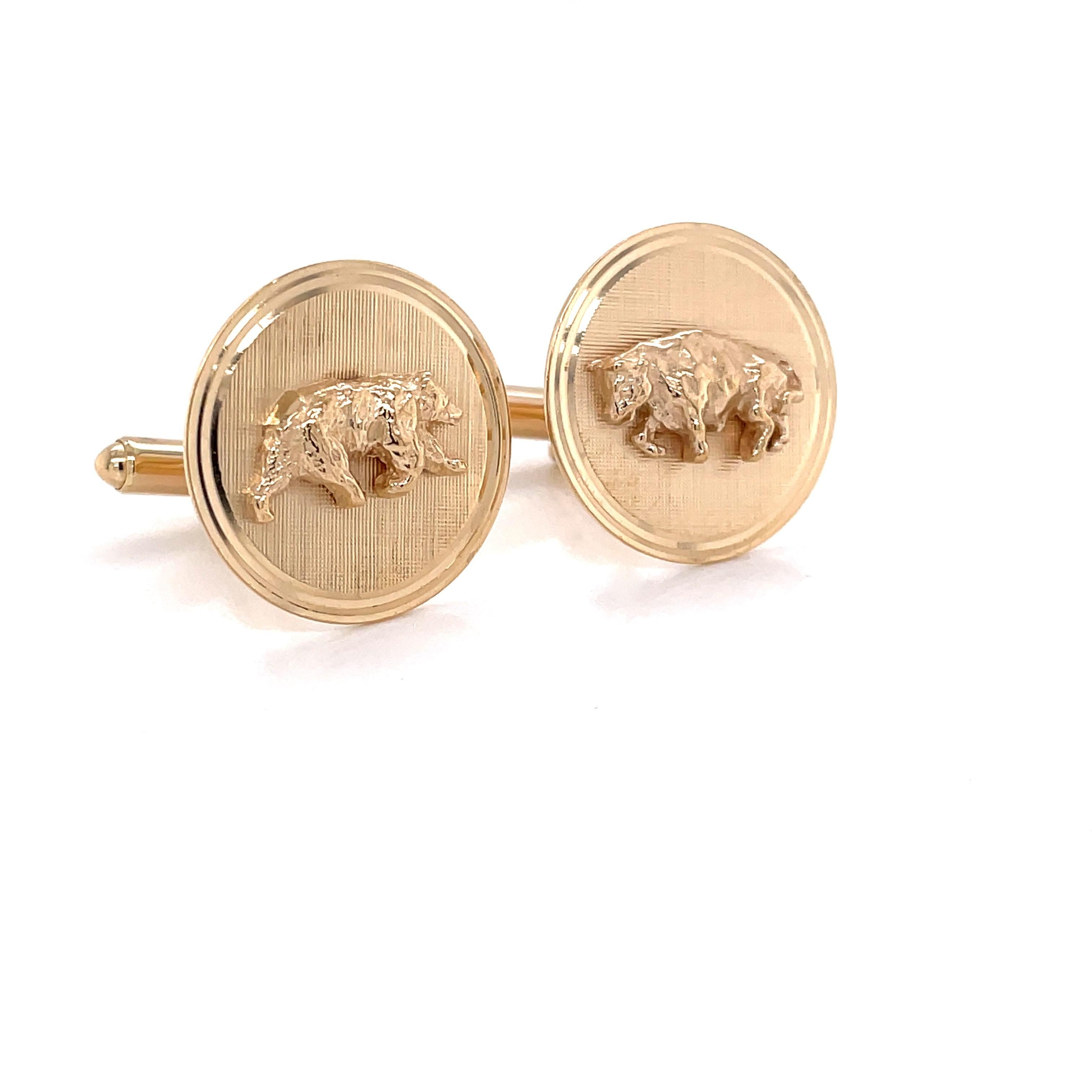 Bull and Bear 14 Karat Yellow Gold Cuff Links For Sale 2