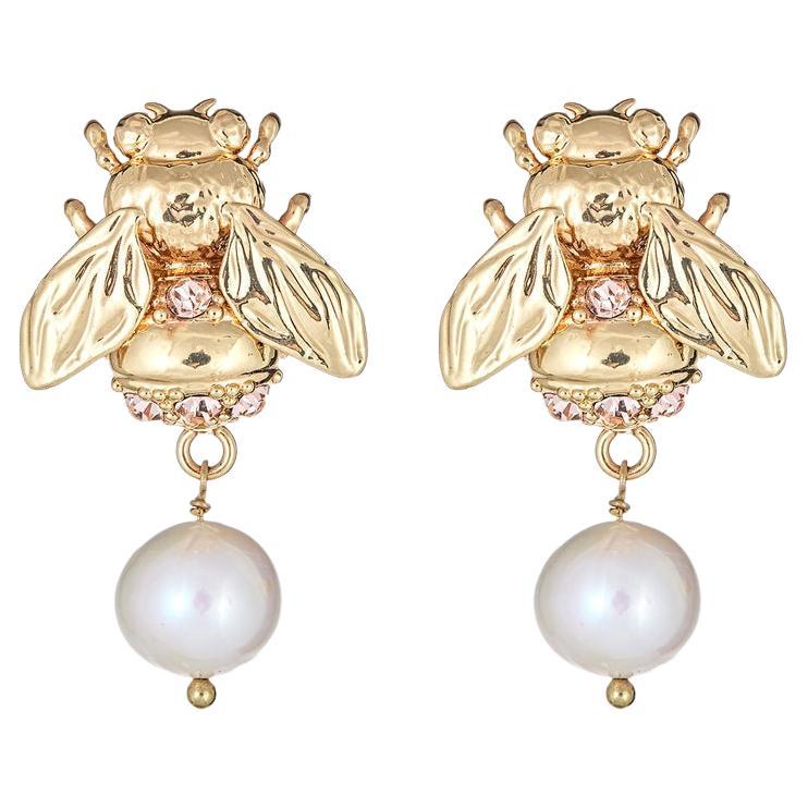Bumblebee-Ohrringe mit natürlichen Perlen 18K vergoldet im Angebot
