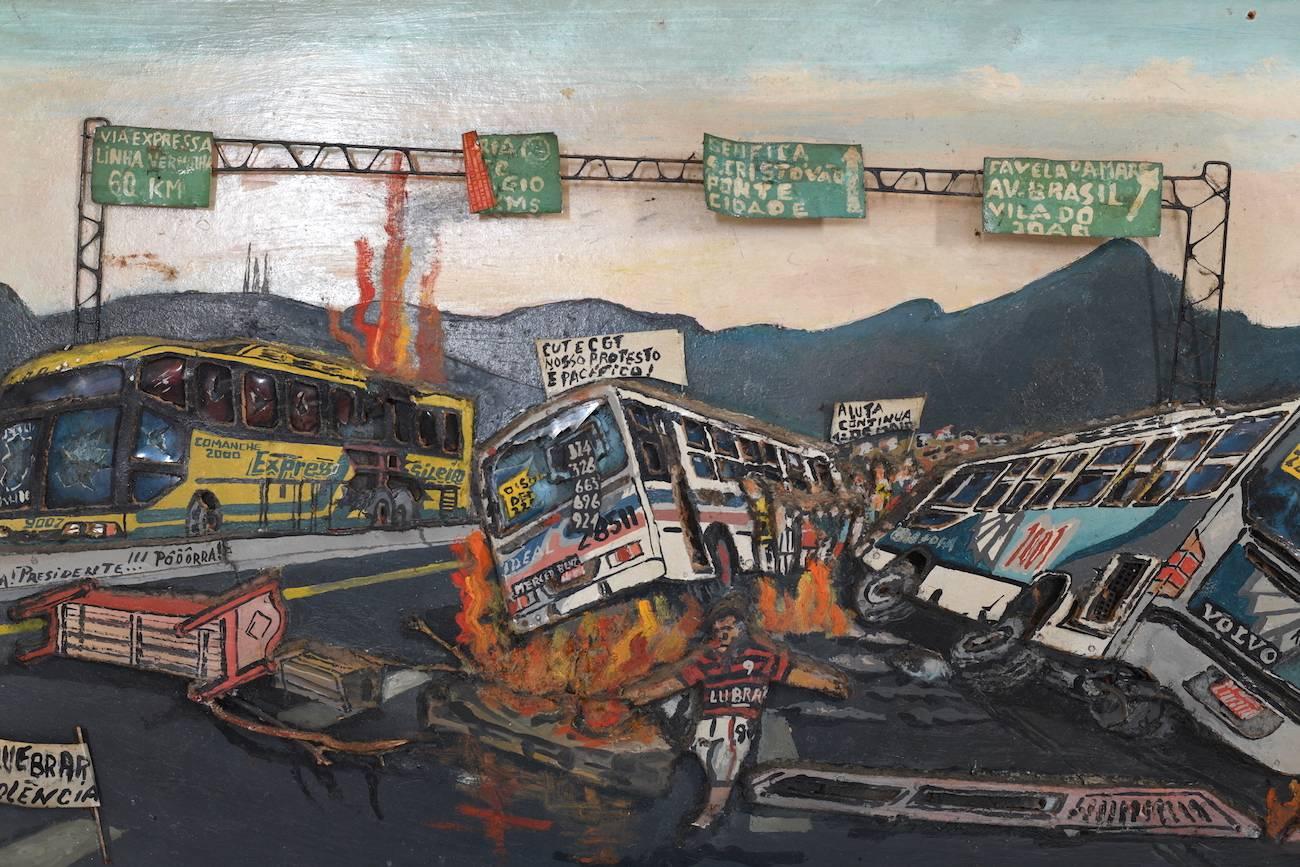Metalwork The Bus Race, Mixed Media by Gelson, 2002 For Sale