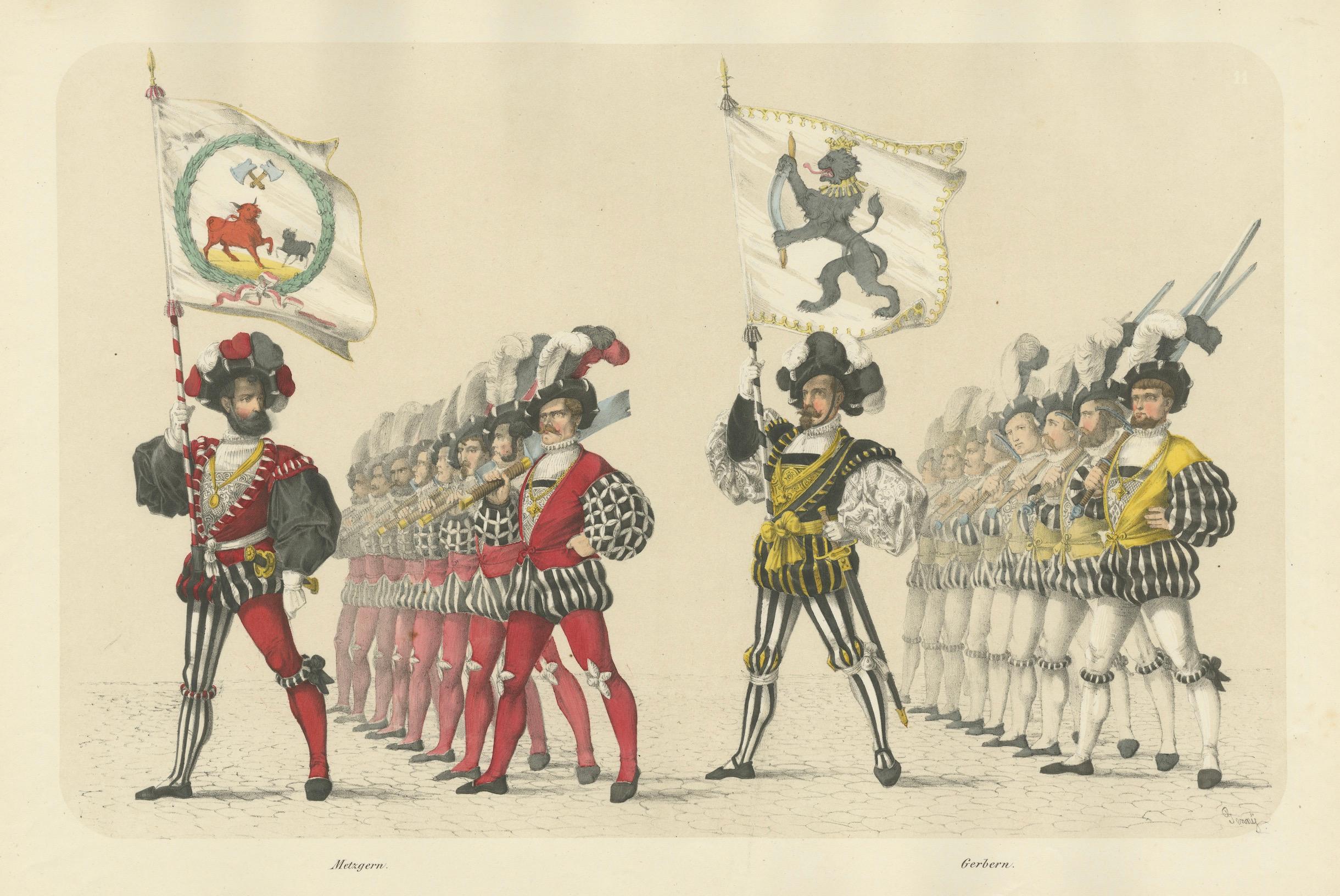 The Butcher's and Tanner's Guilds - A Display of Swiss Craft and Tradition, 1855 (Papier) im Angebot