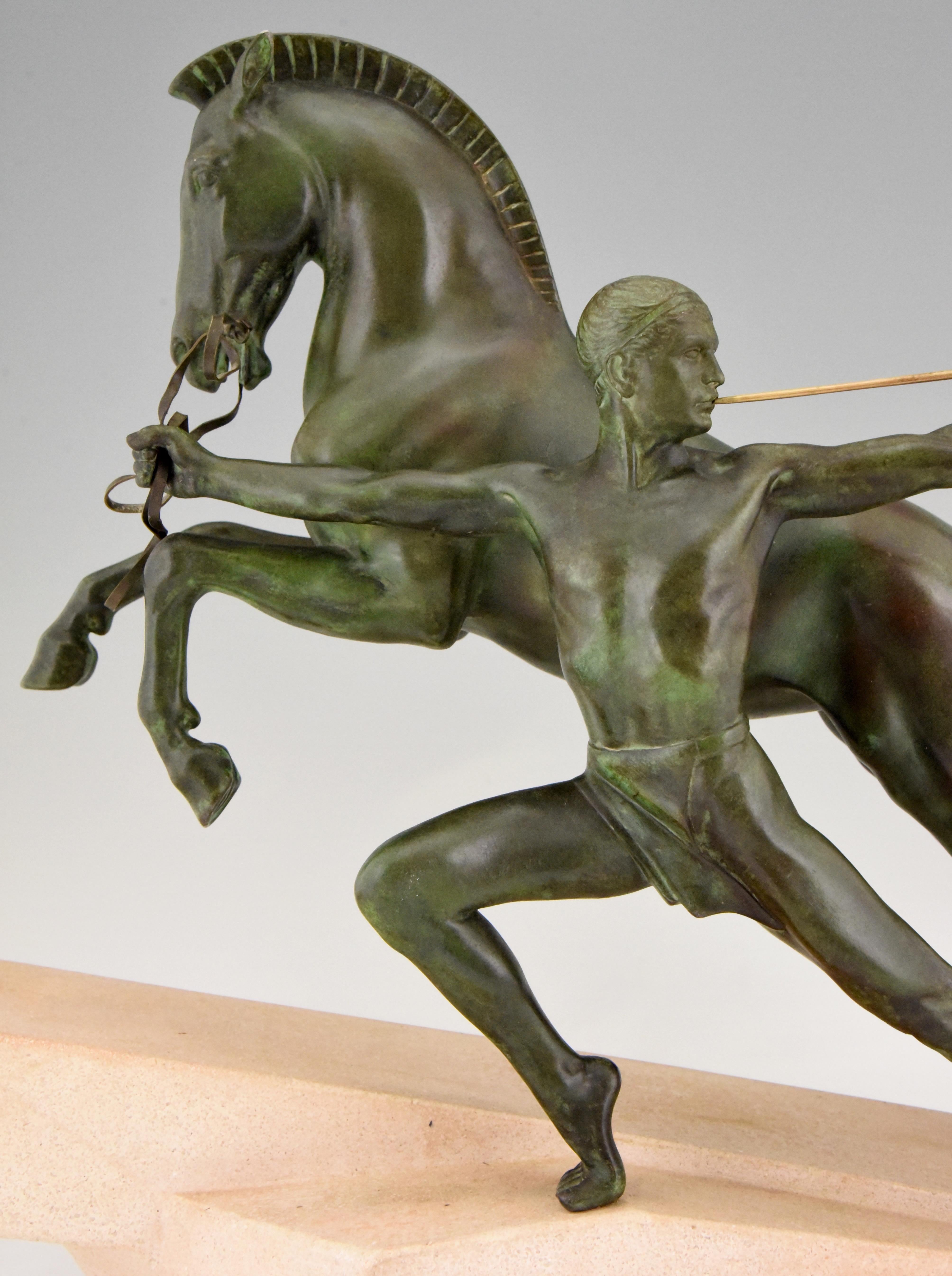 Call Art Deco Sculpture Man and Horse by Charles for Max Le Verrier, 1930 3