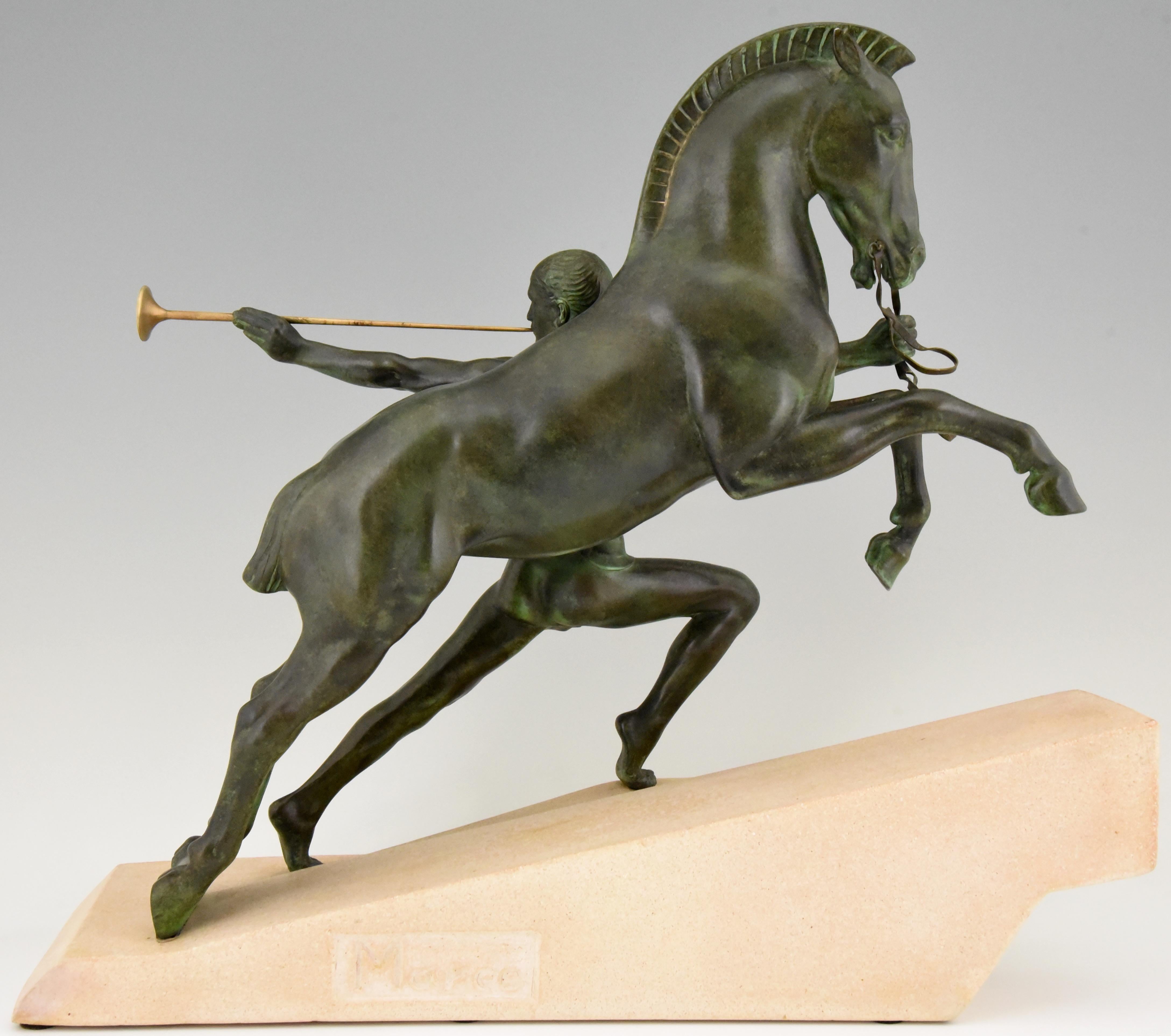 Call Art Deco Sculpture Man and Horse by Charles for Max Le Verrier, 1930 In Good Condition In Antwerp, BE