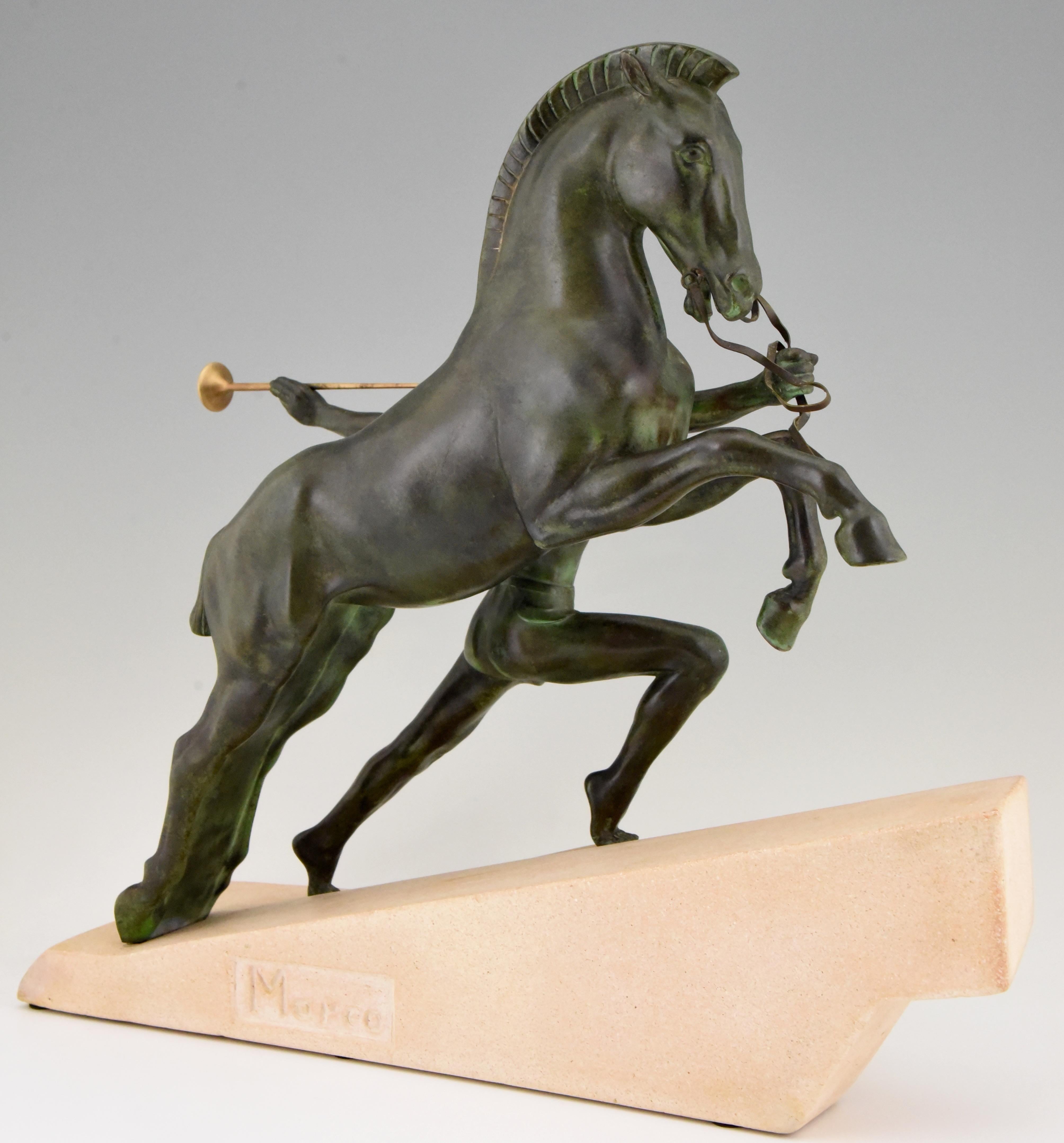 Mid-20th Century Call Art Deco Sculpture Man and Horse by Charles for Max Le Verrier, 1930