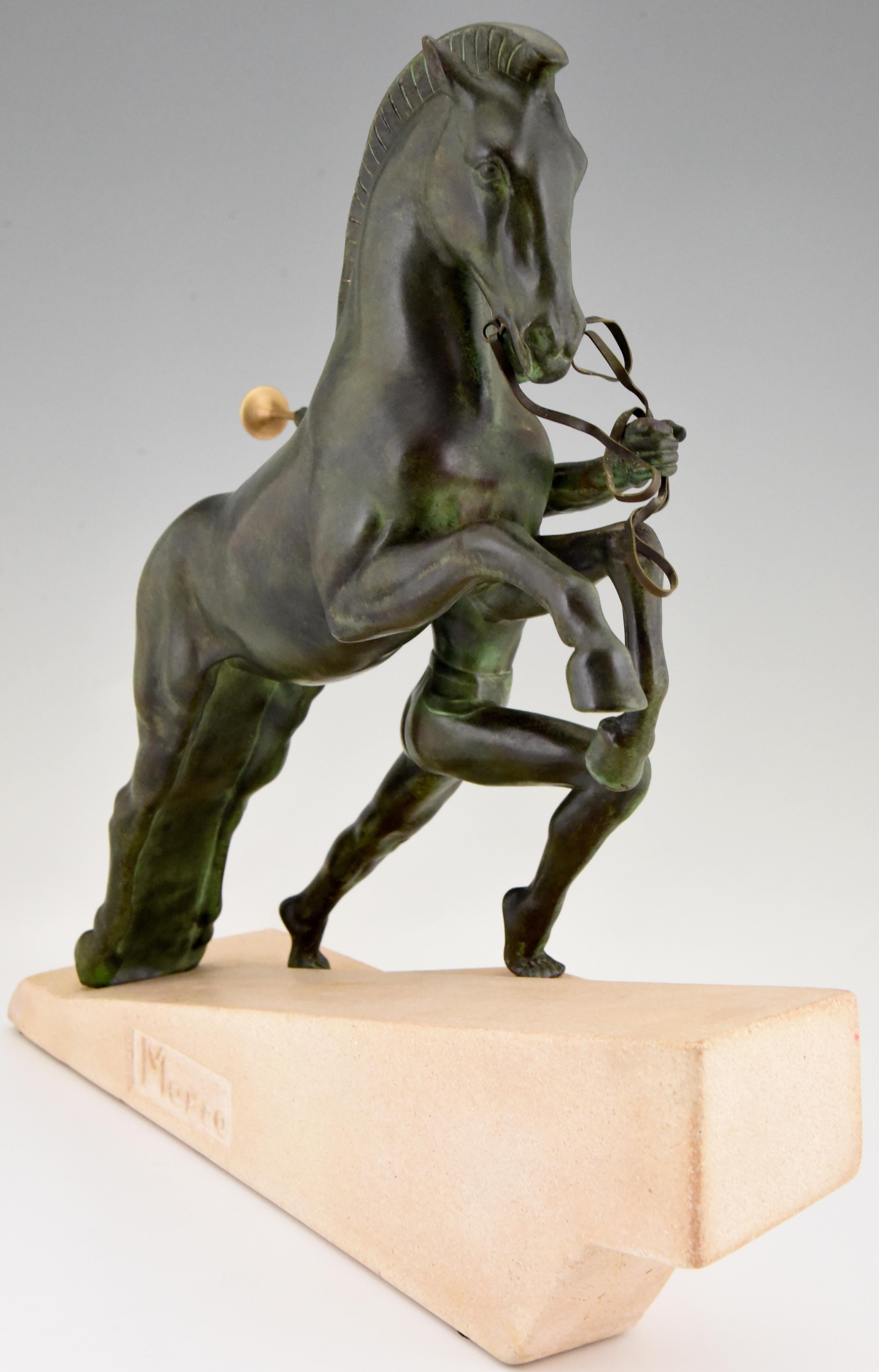 Metal Call Art Deco Sculpture Man and Horse by Charles for Max Le Verrier, 1930