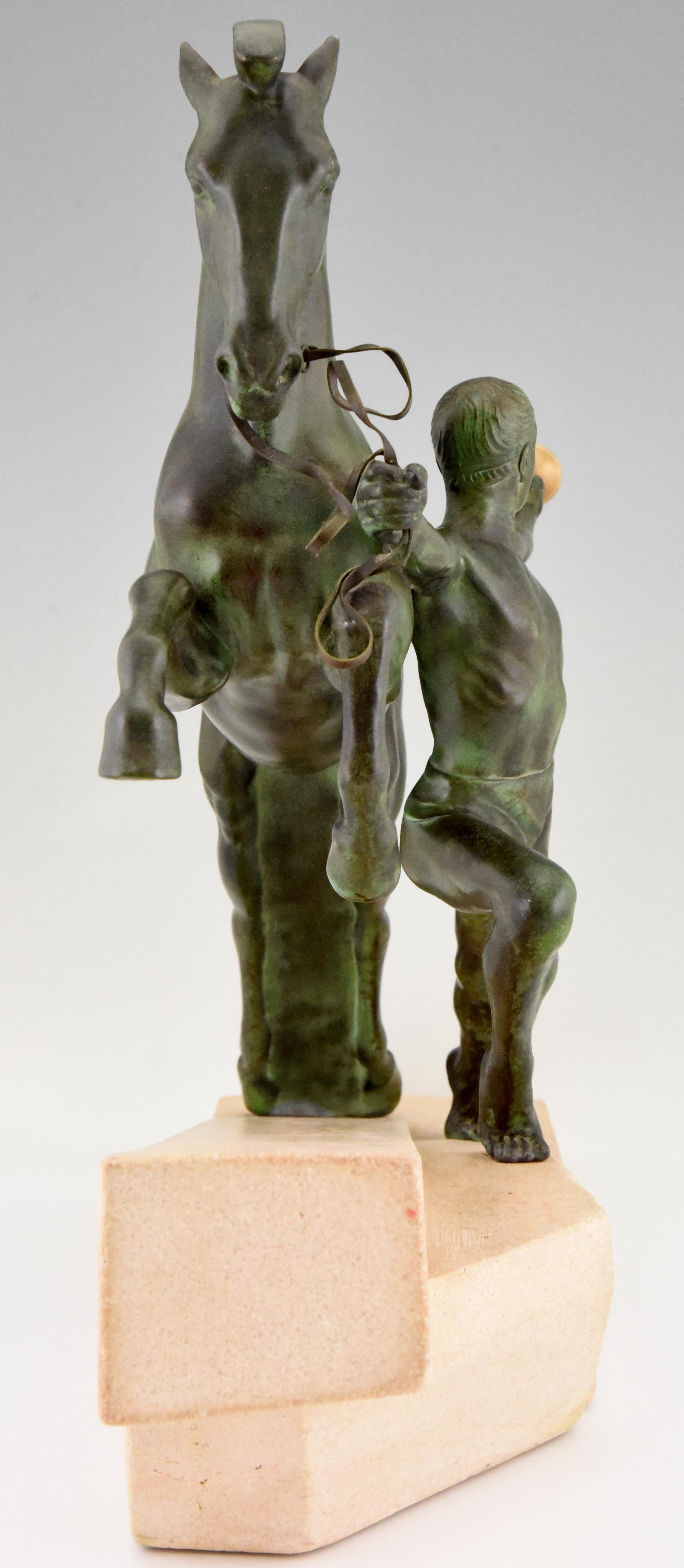Call Art Deco Sculpture Man and Horse by Charles for Max Le Verrier, 1930 1