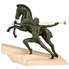 Call Art Deco Sculpture Man and Horse by Charles for Max Le Verrier, 1930