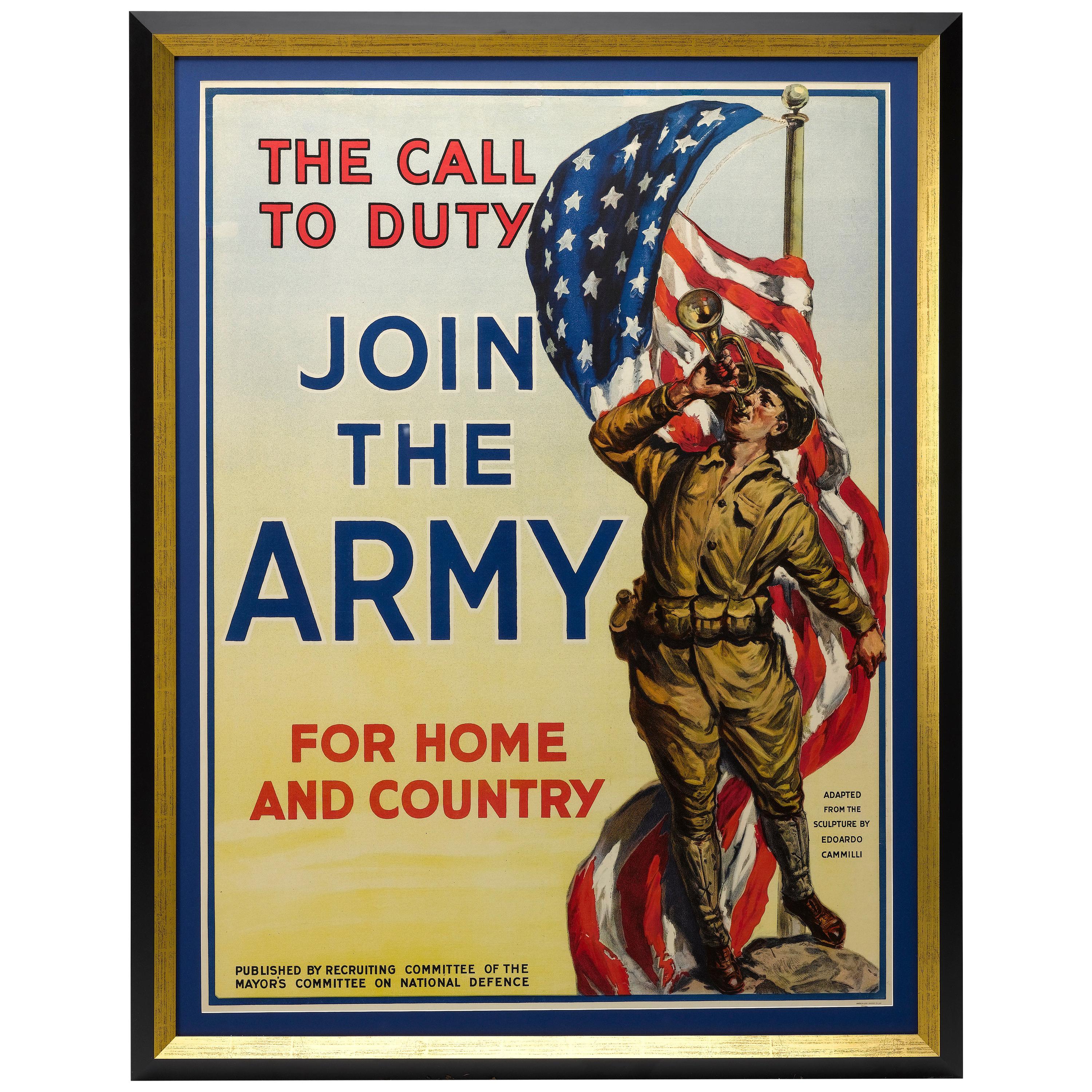 "The Call to Duty, Join the Army, For Home and Country" Vintage WWI Poster