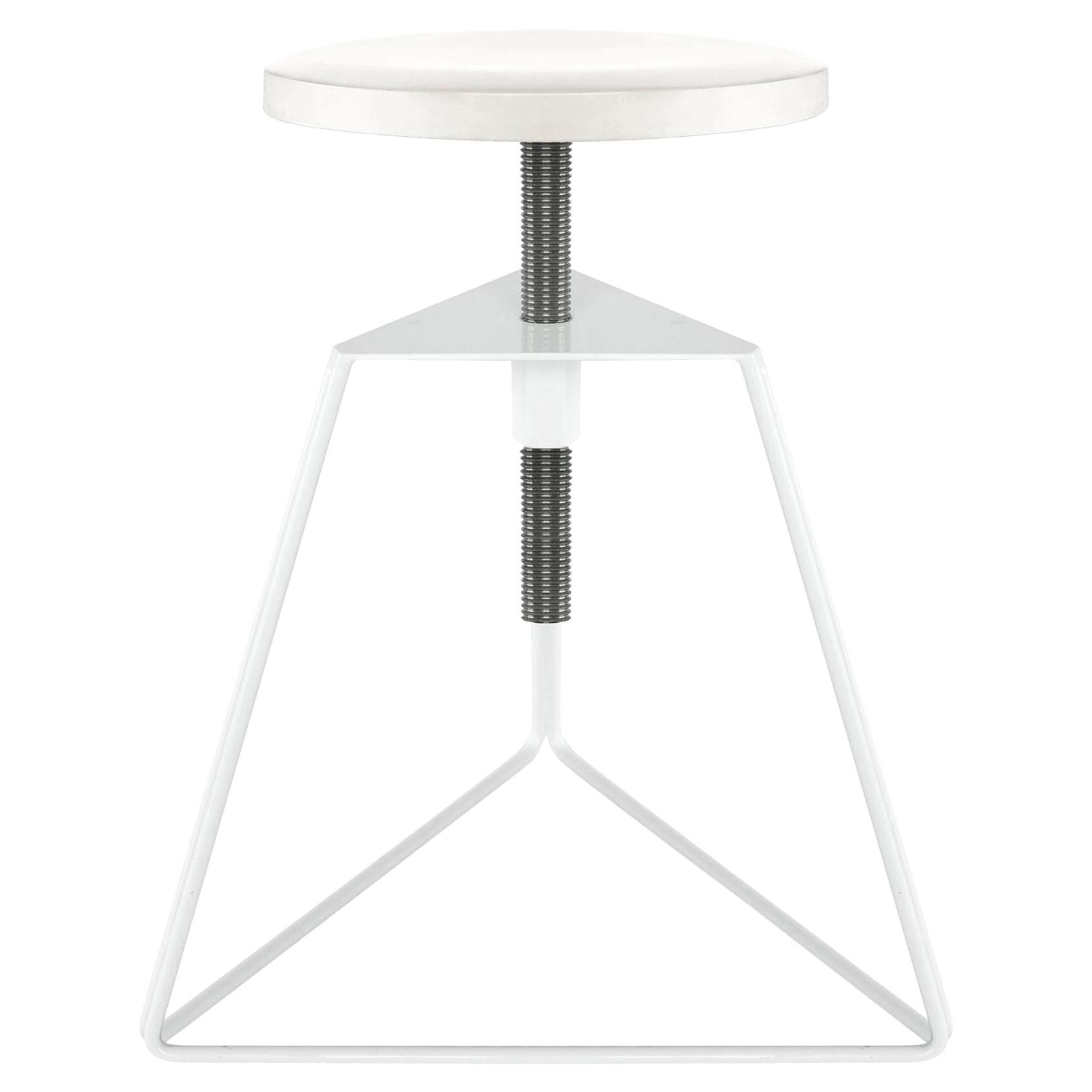 Adjustable Height Camp Stool, White Marble Seat and White Base, Made in the USA For Sale