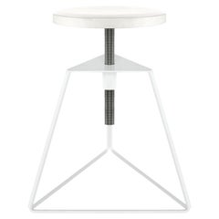 Adjustable Height Camp Stool, White Marble Seat and White Base, Made in the USA