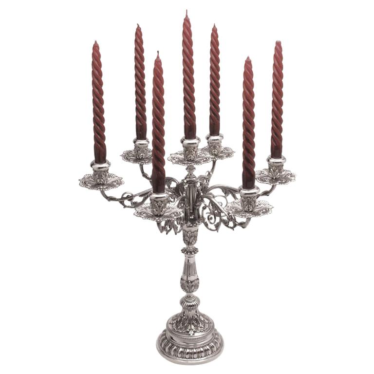 The Candelabra, 7 Flames Sterling Silver Candelabra, Made in Italy For Sale