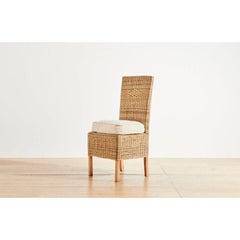Handwoven Malawi Cane Dining Chair in Closed Weave with White Linen Cushion
