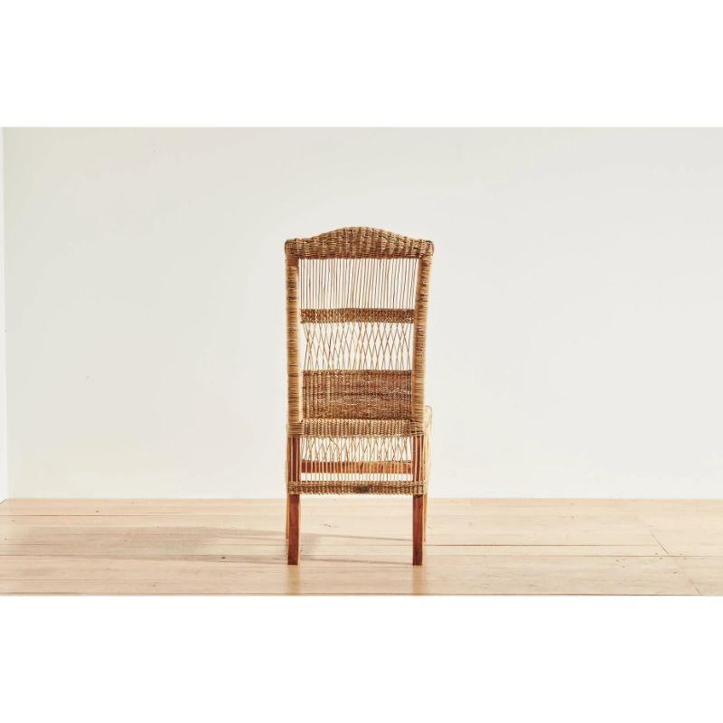 Malawian Handwoven Malawi Cane Dining Chair in Open Weave with White Linen Cushion For Sale