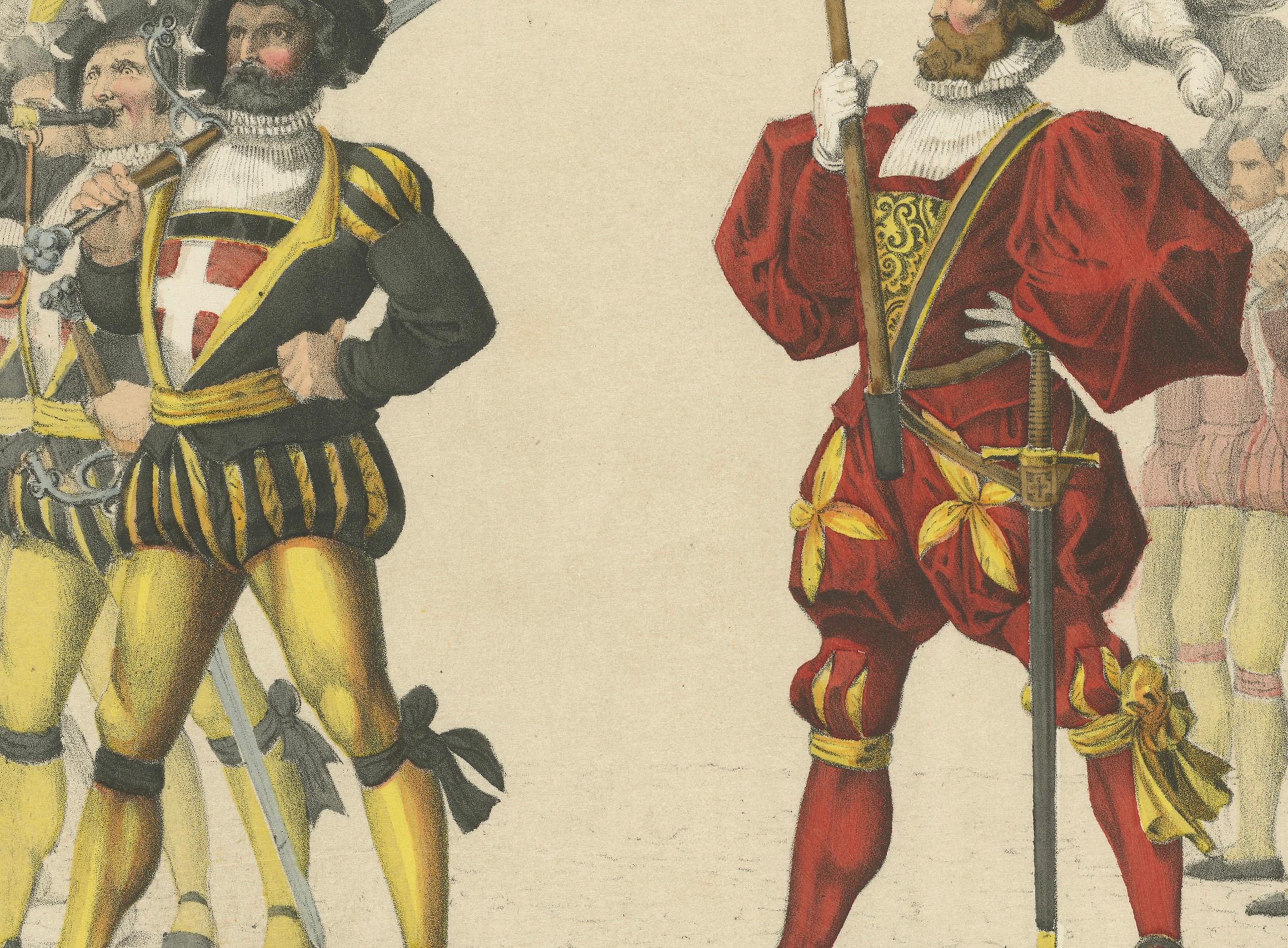 Titel: Die Kantone Uri und Schwyz - Ein Fest der Schweizer Herkunft und Stärke  

Beschreibung: Diese auffällige handkolorierte Lithographie ist Teil des Festalbums zum Eintritt Berns in die Eidgenossenschaft am 6. März 1353, das 1853 an den