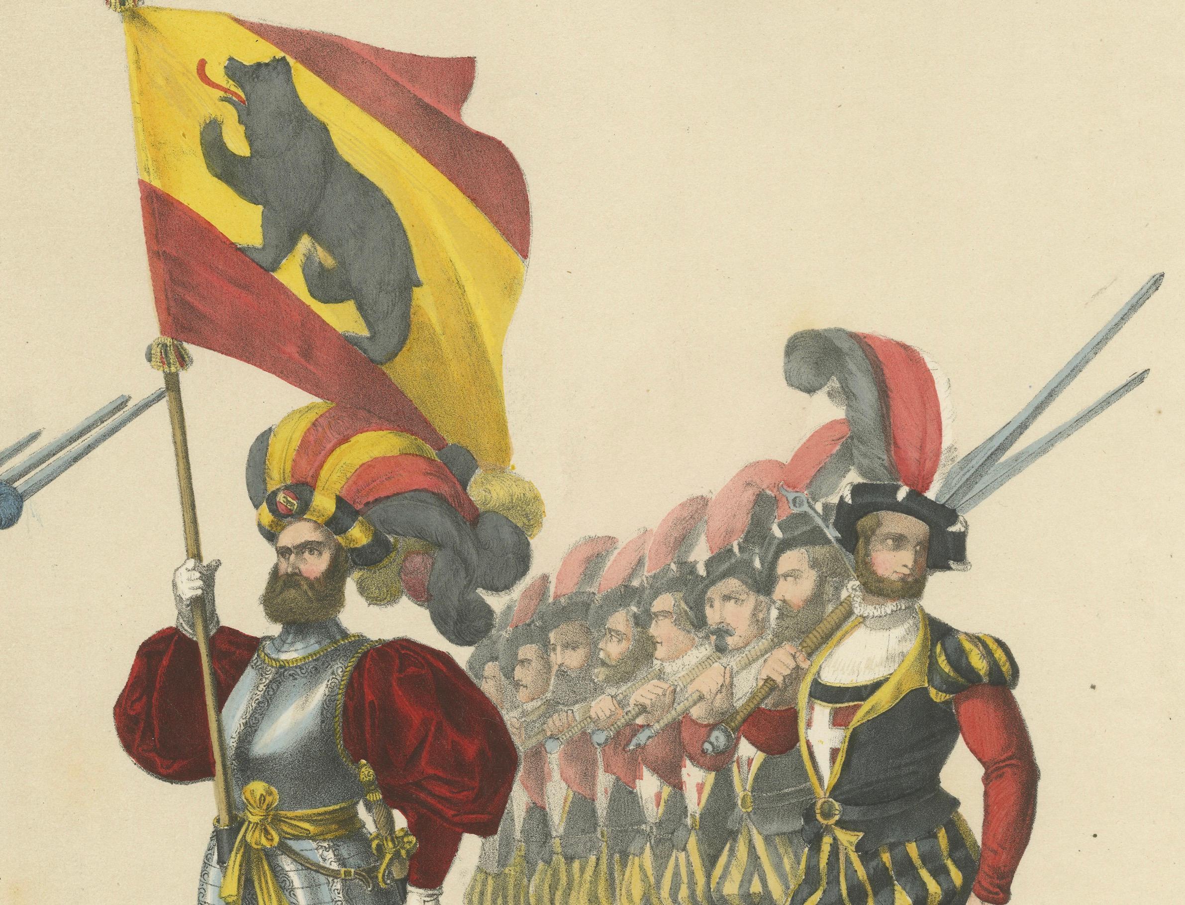 The Cantons of Zug and Bern - A Display of Swiss Military and Civic Pride, 1855 (Les cantons de Zoug et de Berne - Une démonstration de la fierté militaire et civique de la Suisse) Bon état - En vente à Langweer, NL