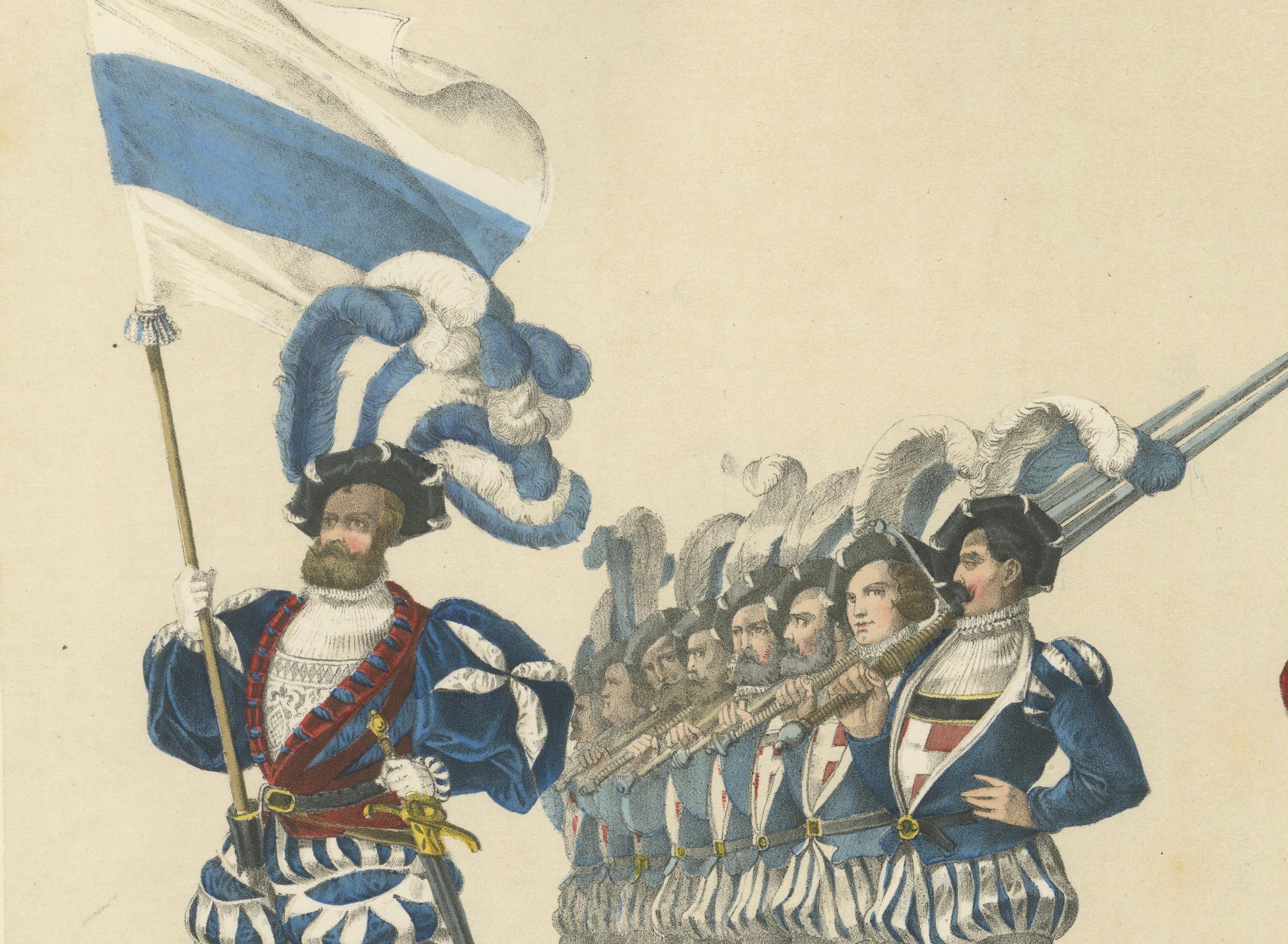 Milieu du XIXe siècle The Cantons of Zug and Bern - A Display of Swiss Military and Civic Pride, 1855 (Les cantons de Zoug et de Berne - Une démonstration de la fierté militaire et civique de la Suisse) en vente
