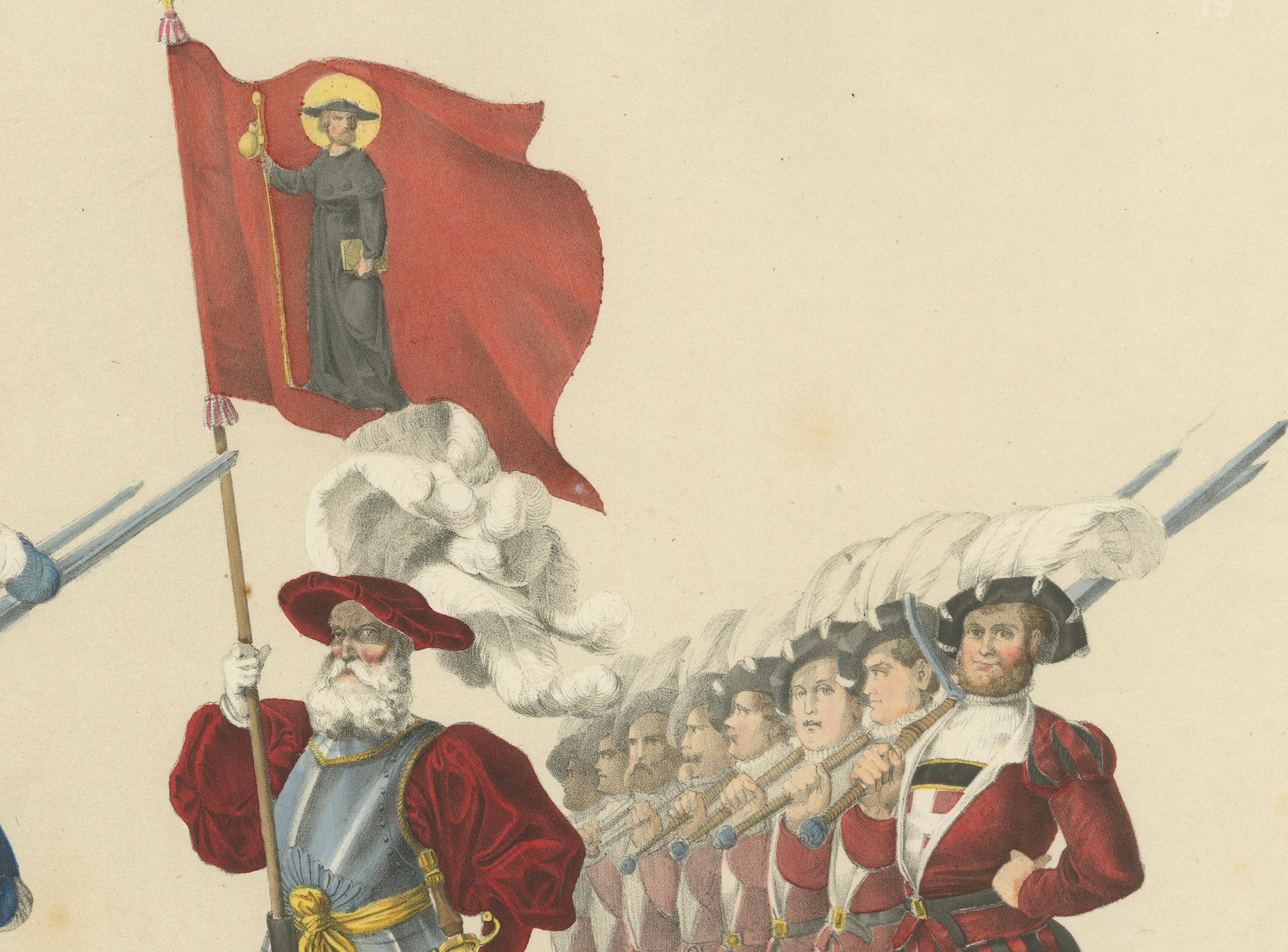 Milieu du XIXe siècle The Cantons of Zurich and Glarus - A Symbolic Procession of Power & Faith, 1855 en vente