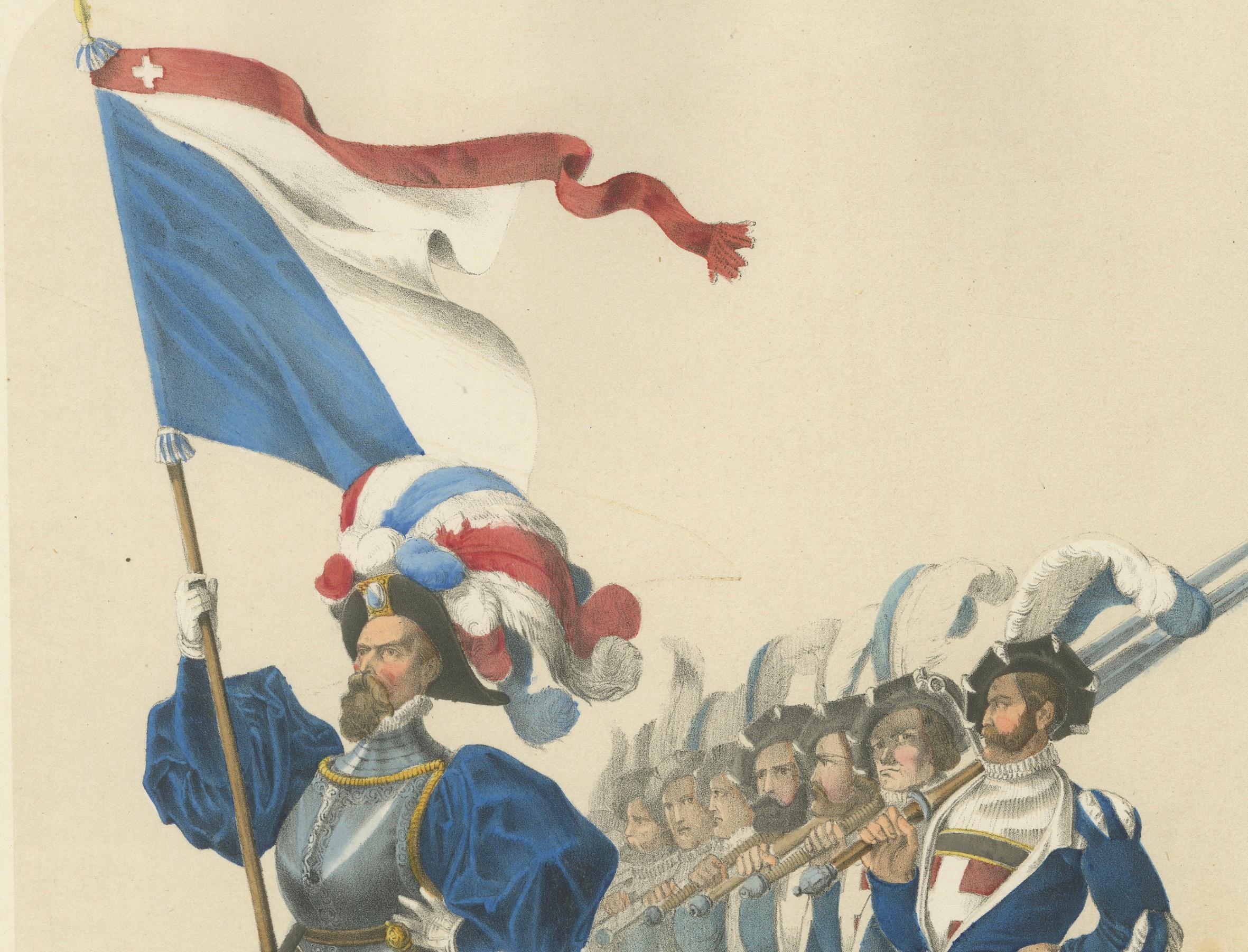 Papier The Cantons of Zurich and Glarus - A Symbolic Procession of Power & Faith, 1855 en vente
