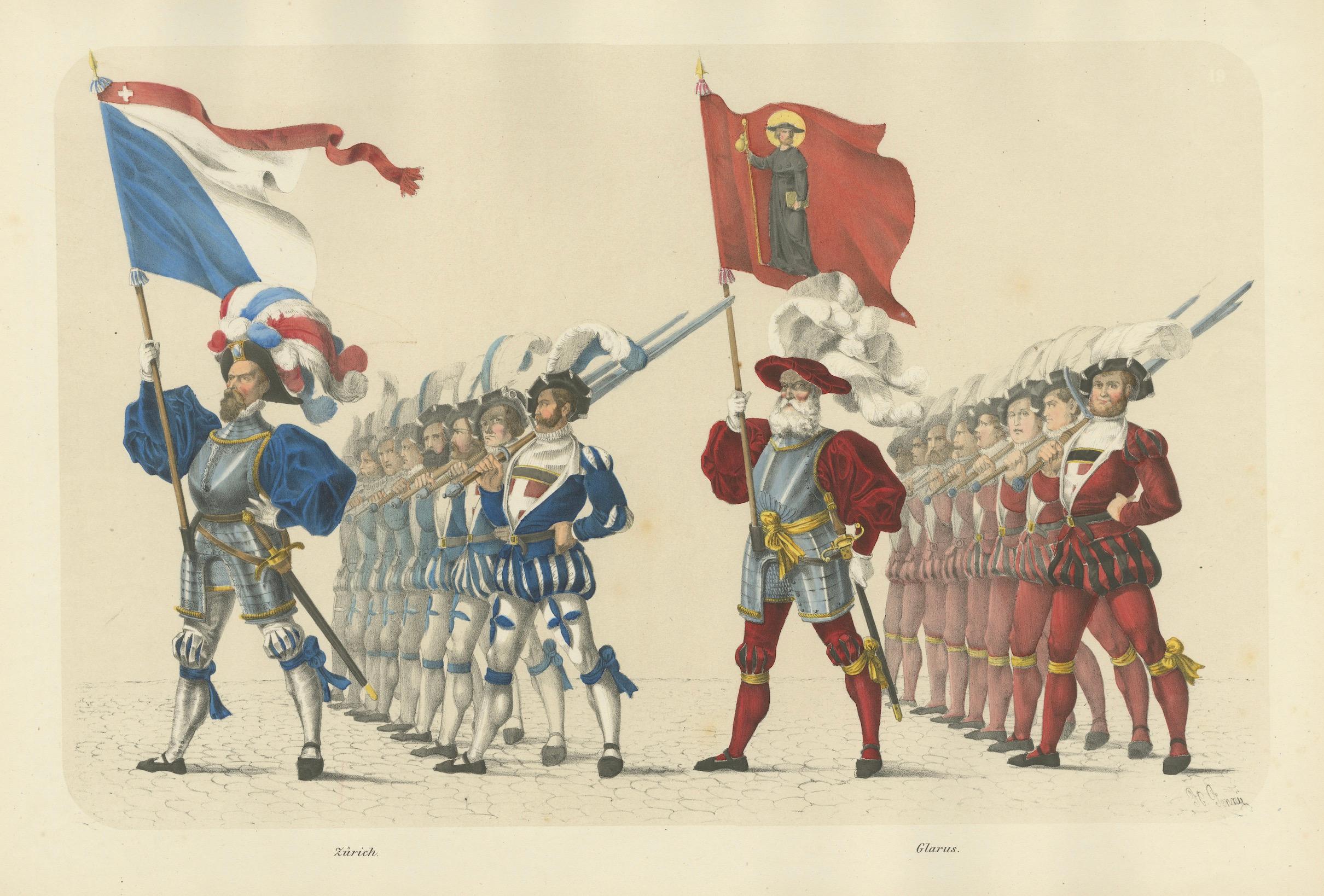 The Cantons of Zurich and Glarus - A Symbolic Procession of Power & Faith, 1855 en vente 3