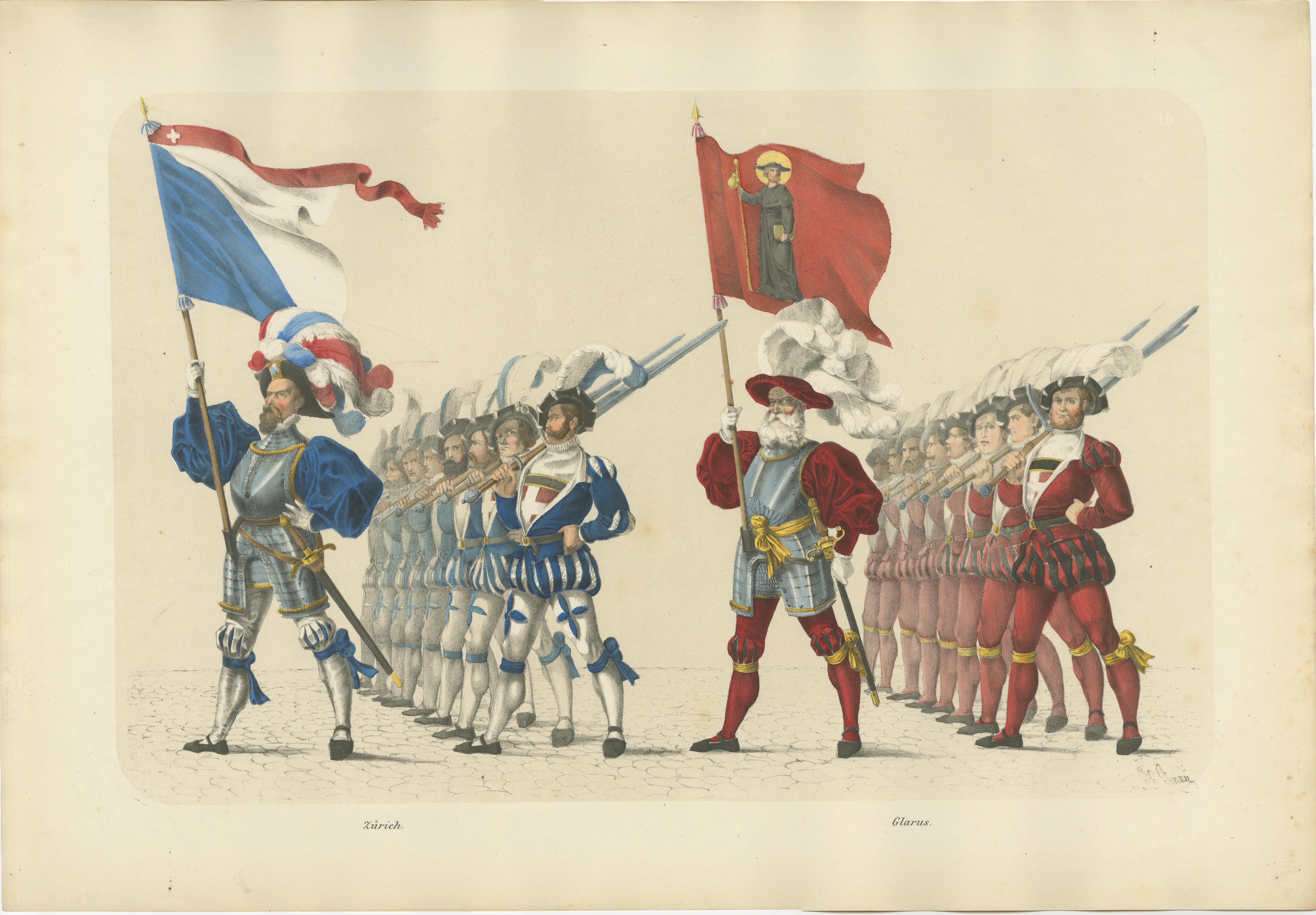 The Cantons of Zurich and Glarus - A Symbolic Procession of Power & Faith, 1855 en vente 4