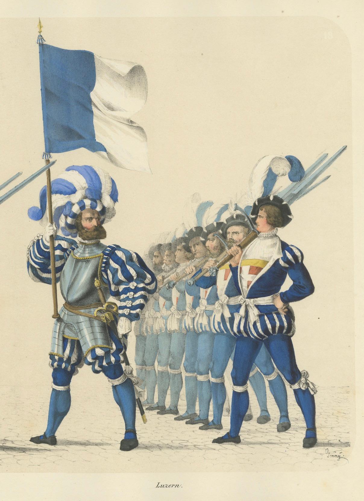 Paper The Cantons Unterwalden and Lucerne – Display of Swiss Unity and Tradition, 1855 For Sale