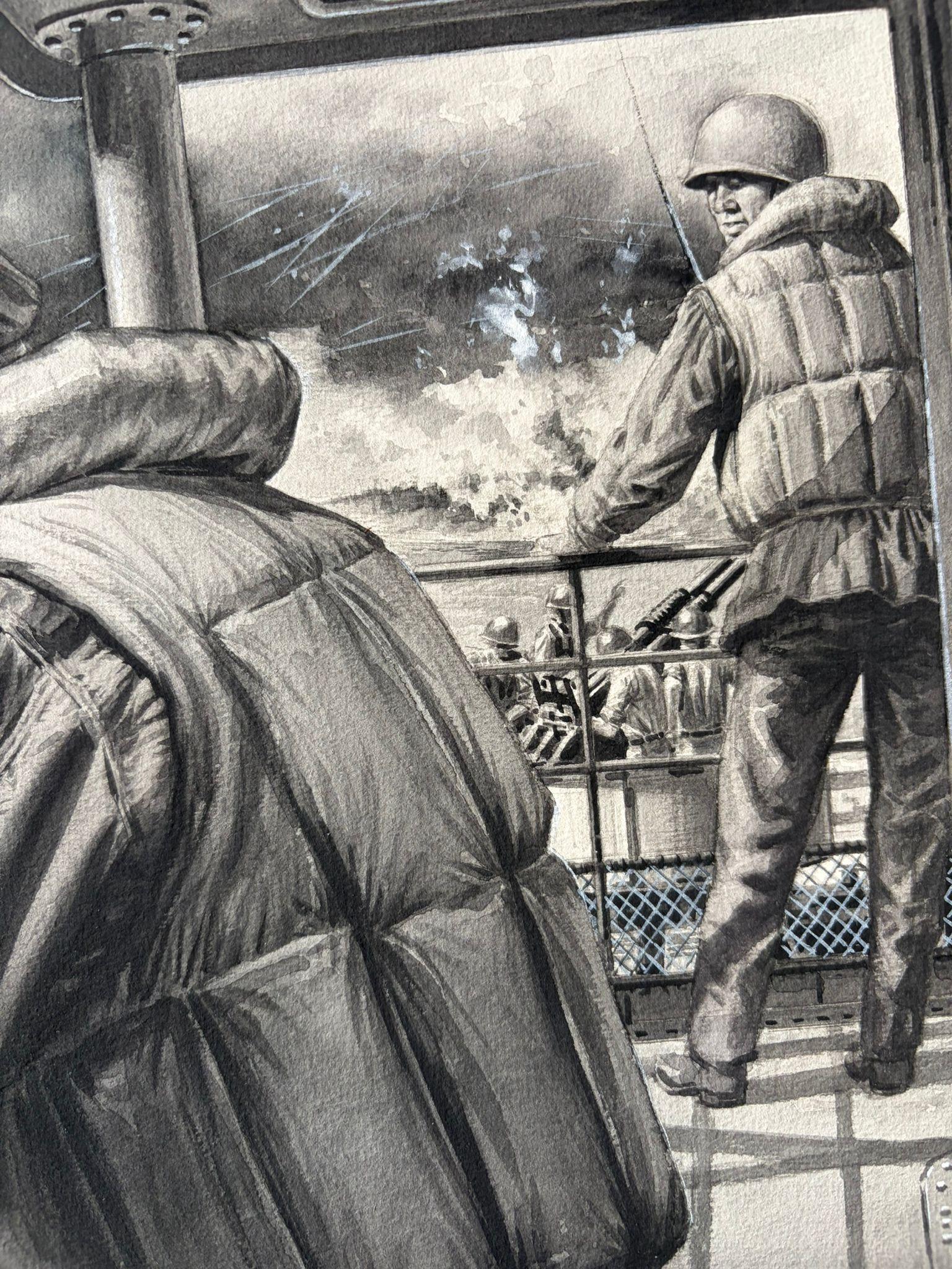 Die Verzweiflung des Kapitäns - Seekriegsillustration von Charles Burki, 1970 (Niederländisch) im Angebot