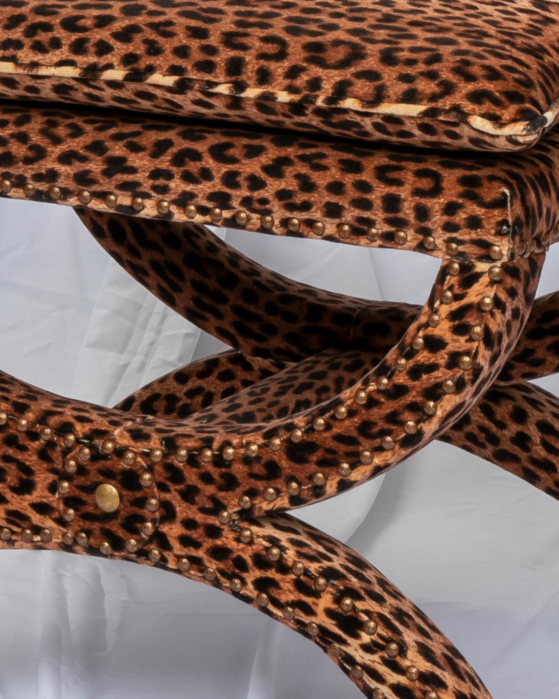 Greco Roman The Carla Stool, Diphros/Sella Curulis inspired, upholstered in leopard velvet For Sale