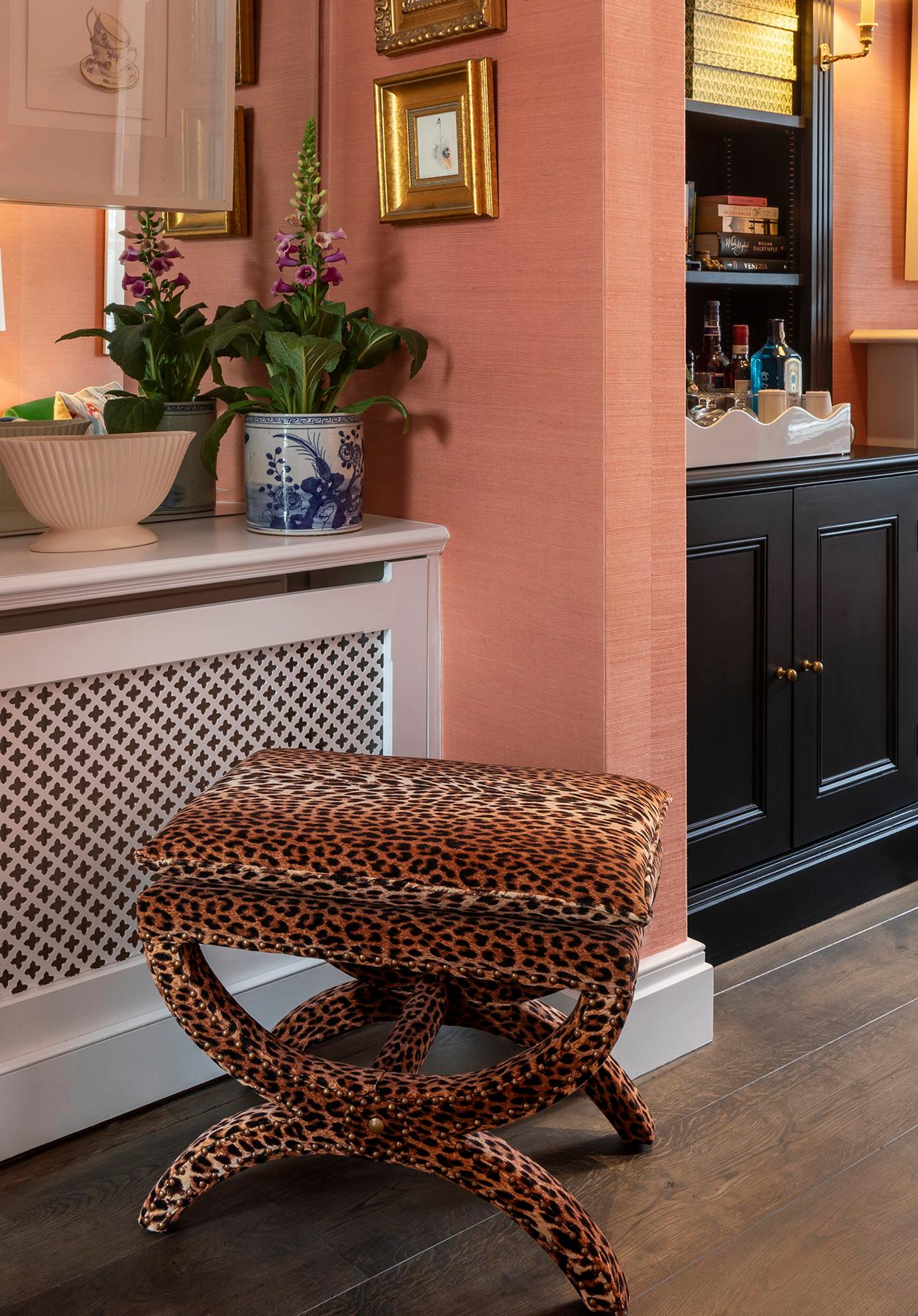 The Carla Stool, Diphros/Sella Curulis inspired, upholstered in leopard velvet In New Condition For Sale In London, GB