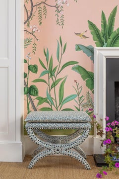 The Carla Stool, Diphros/Sella Curulis inspired, upholstered in Seaweed Aqua