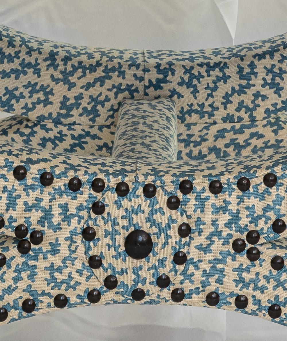 Contemporary The Carla Stool, Diphros/Sella Curulis inspired, upholstered in Seaweed Aqua For Sale