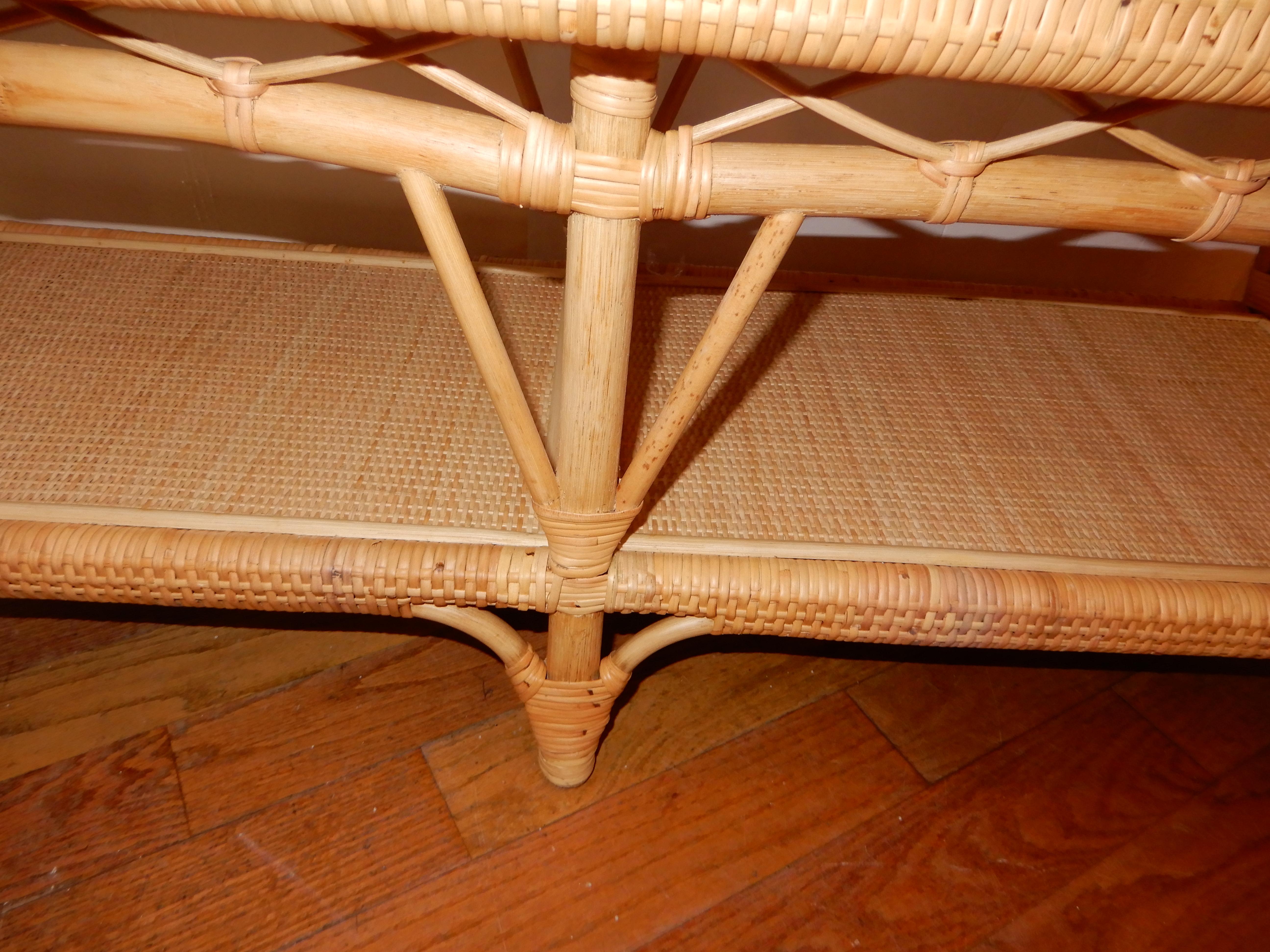 British Colonial Carolina Bamboo & Cane Bench For Sale