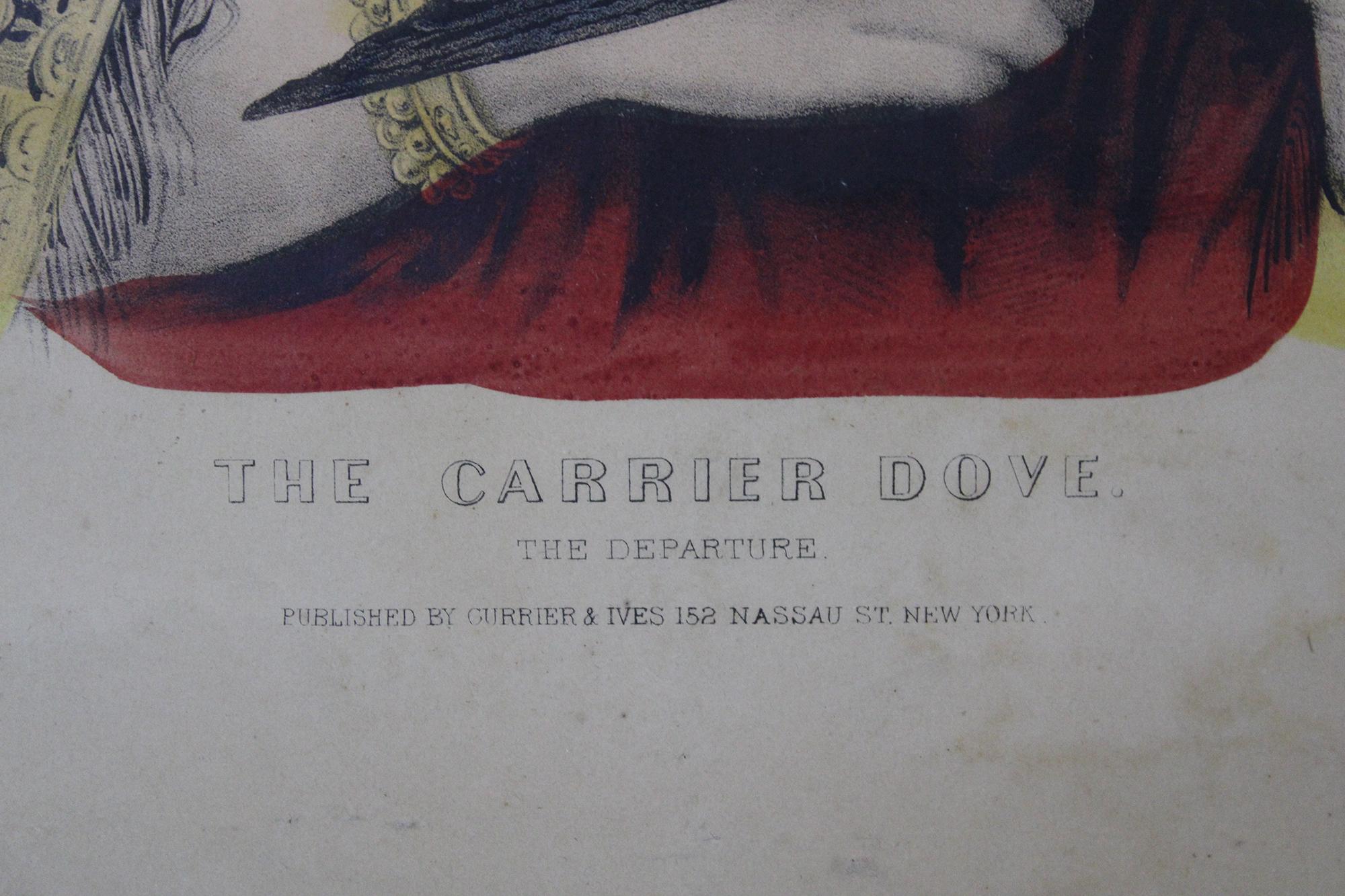The Carrier Dove Departure by Currier & Ives Antique Colored Lithograph In Good Condition In Dayton, OH
