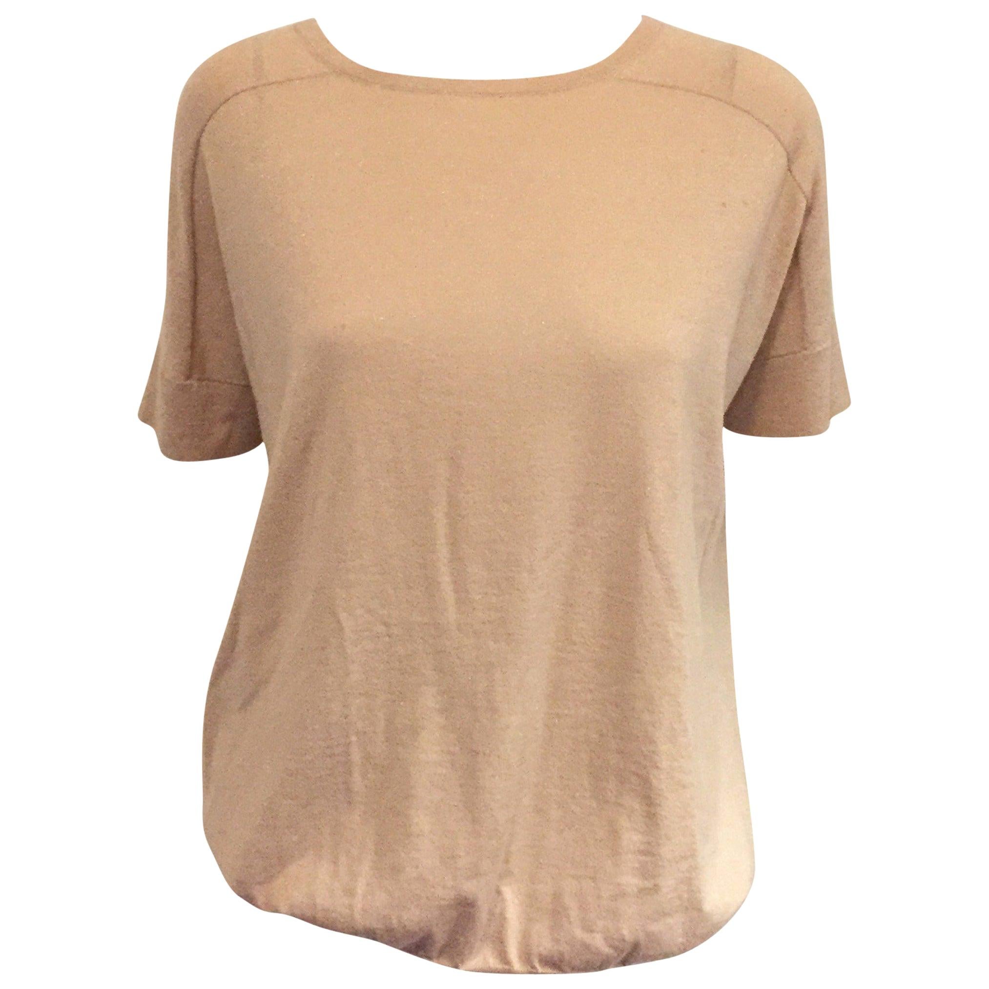 The Cashmere King Brunello Cucinelli's Beige Short Sleeves Cashmere Top