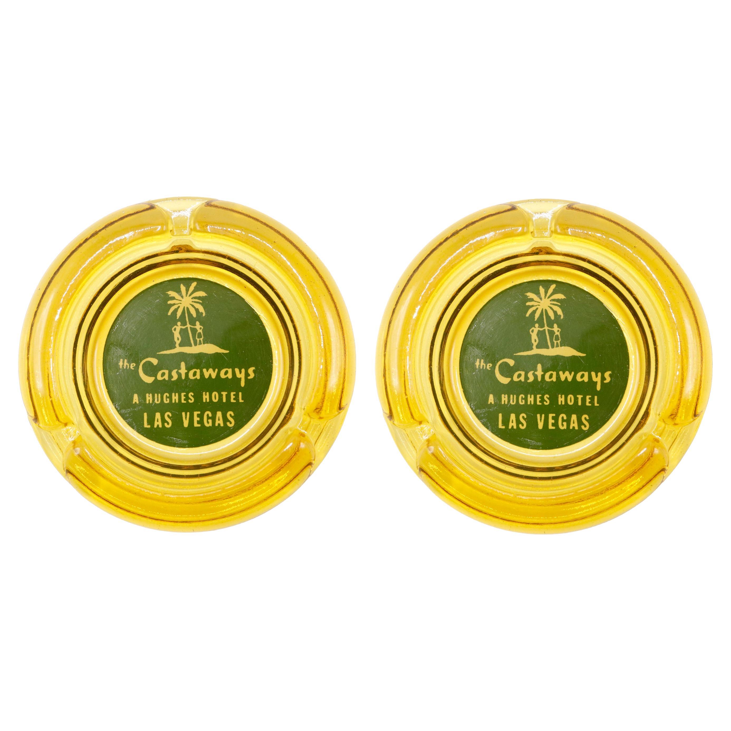 The Castaways Hotel Yellow Glass Ashtrays - a Pair For Sale