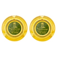 Vintage The Castaways Hotel Yellow Glass Ashtrays - a Pair