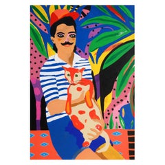 „The Cat Sitter“ Porträtgemälde von Alan Fears, Pop Art