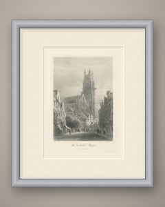 The Cathedral, Bruges, Antique Steel Engraving after E. George, circa 1878