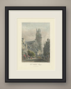 The Cathedral, Bruges, Hand Colored Steel Engraving after E. George, circa 1878