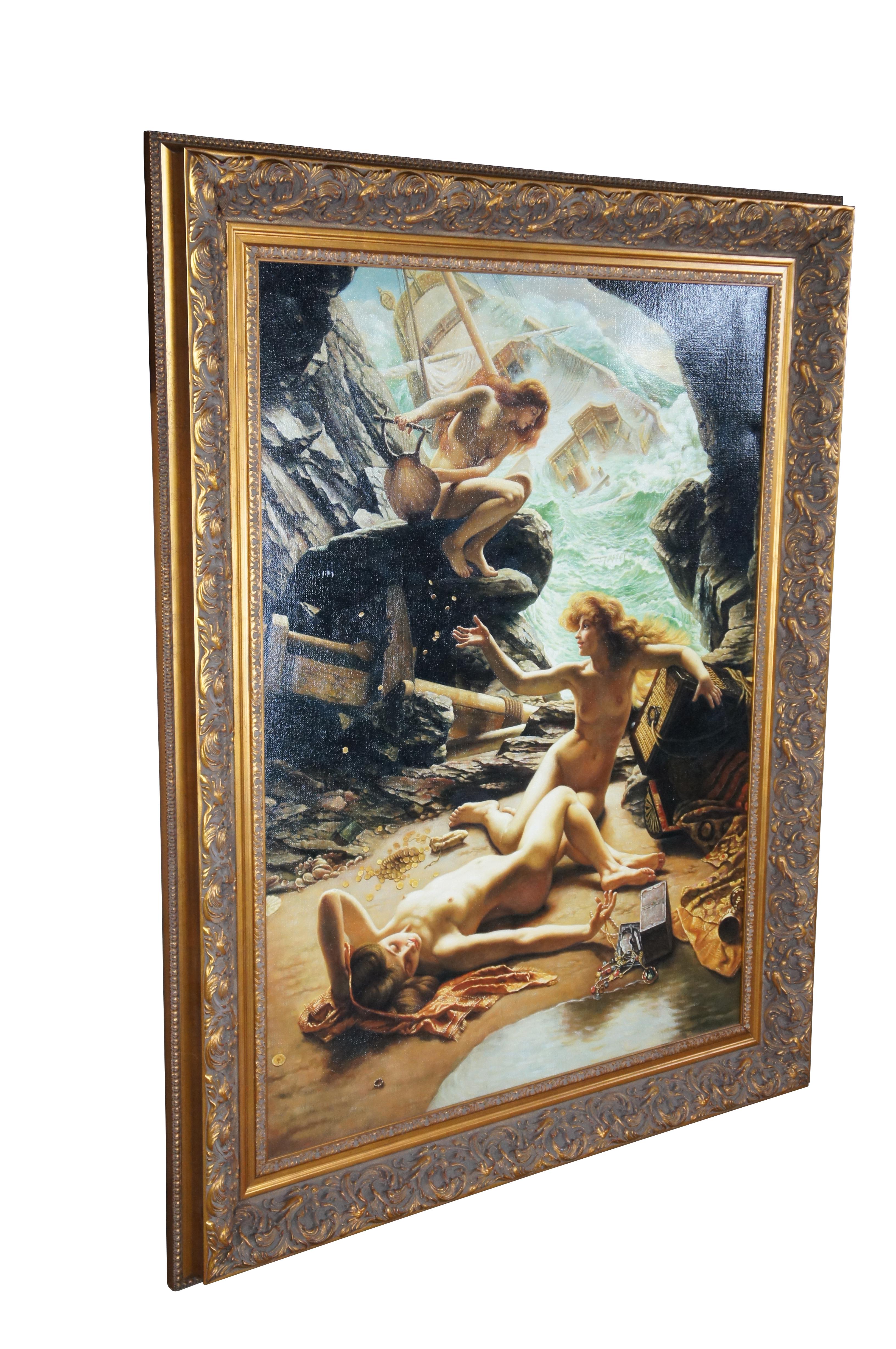 Neoclassico La Grotta delle Ninfe della Tempesta Pittura a olio Edward Poynter Sirenes Barche Tesoro