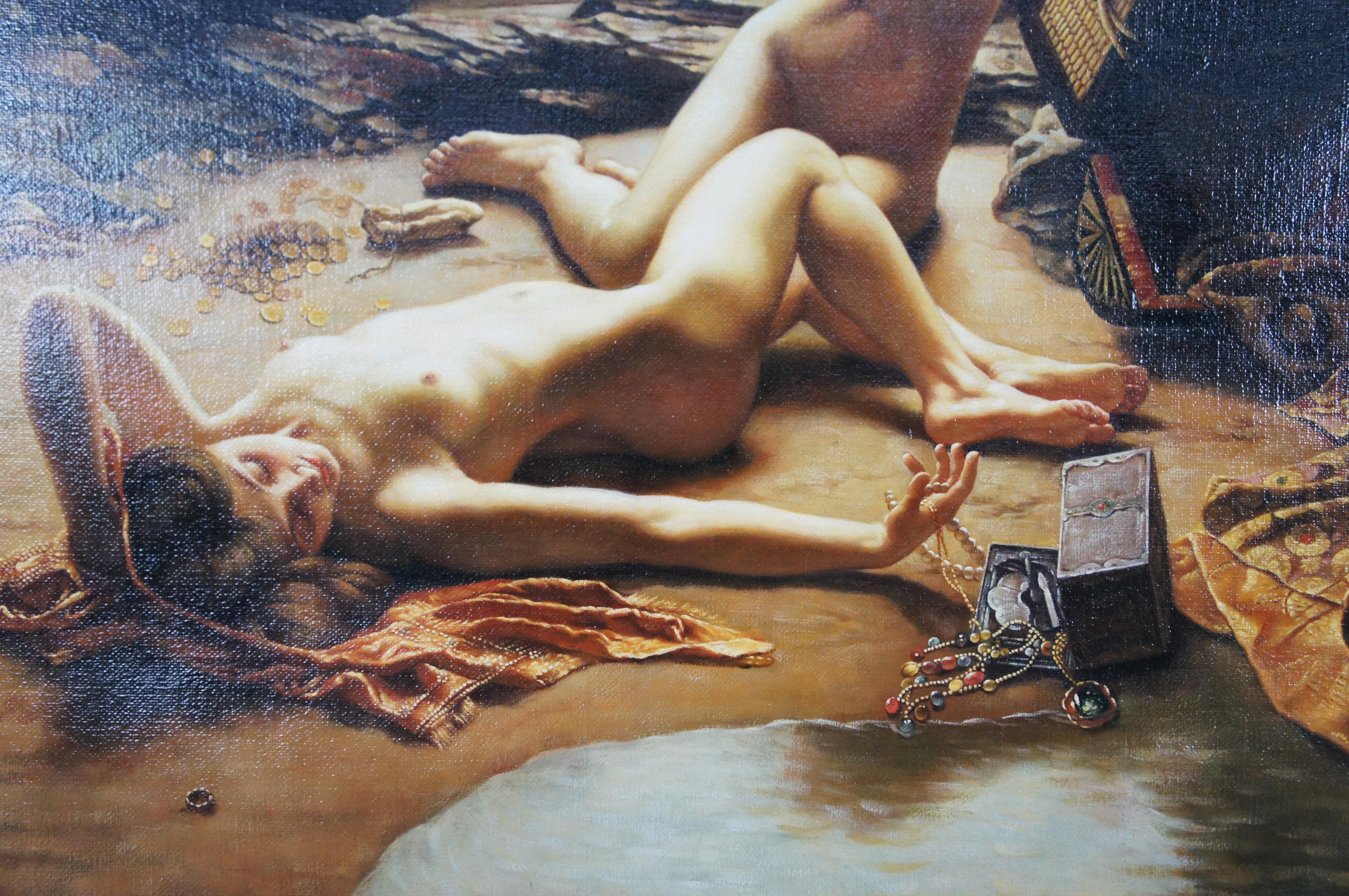 La Grotta delle Ninfe della Tempesta Pittura a olio Edward Poynter Sirenes Barche Tesoro 1