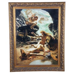 La Grotta delle Ninfe della Tempesta Pittura a olio Edward Poynter Sirenes Barche Tesoro